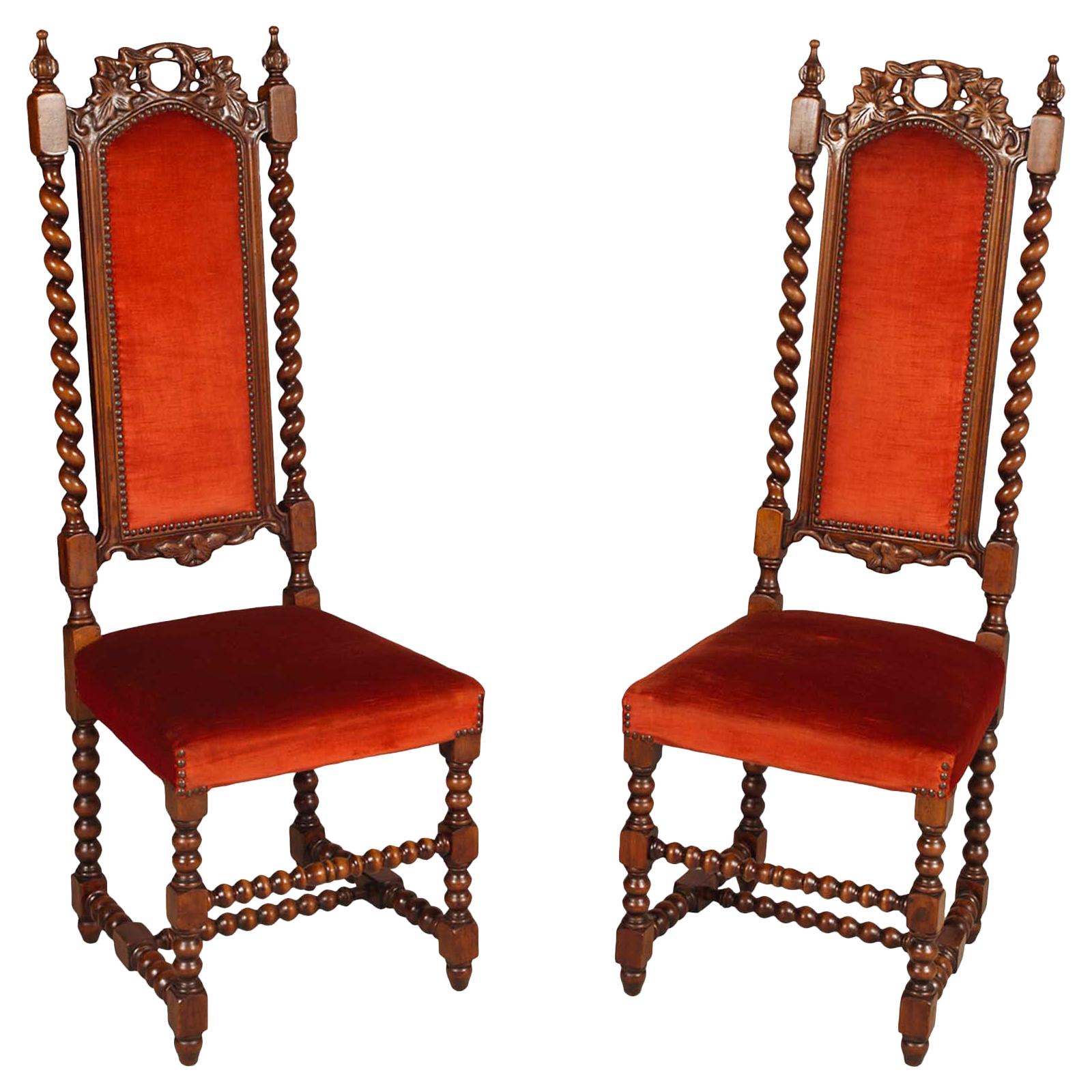 Pairs 19th Century Venetian Hall Chairs by Atelier Cadorin, Walnut , Hand Carved For Sale