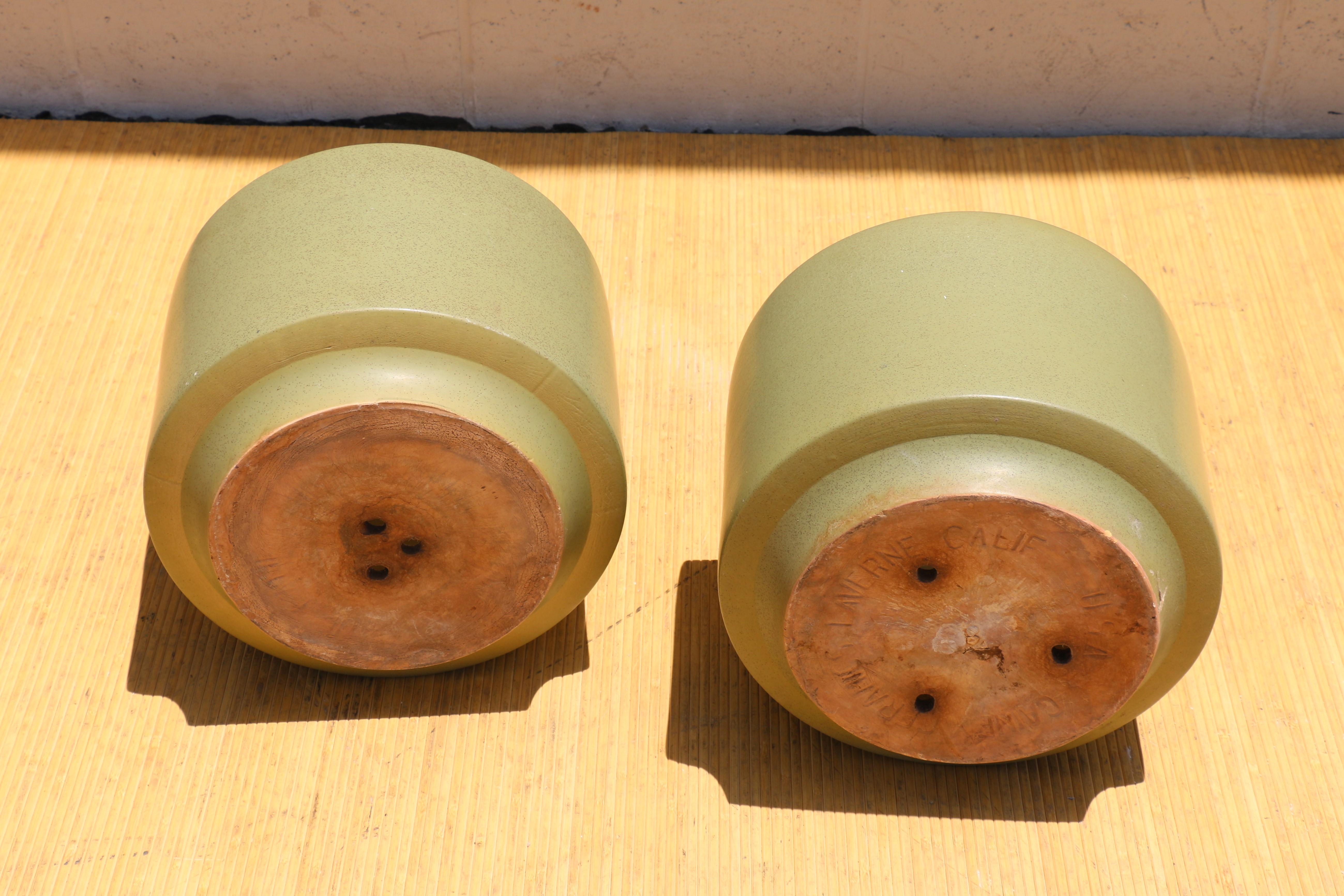 Pairs of 1970s Gainey Art Pottery Modern Planters in Satin Green Glaze 5
