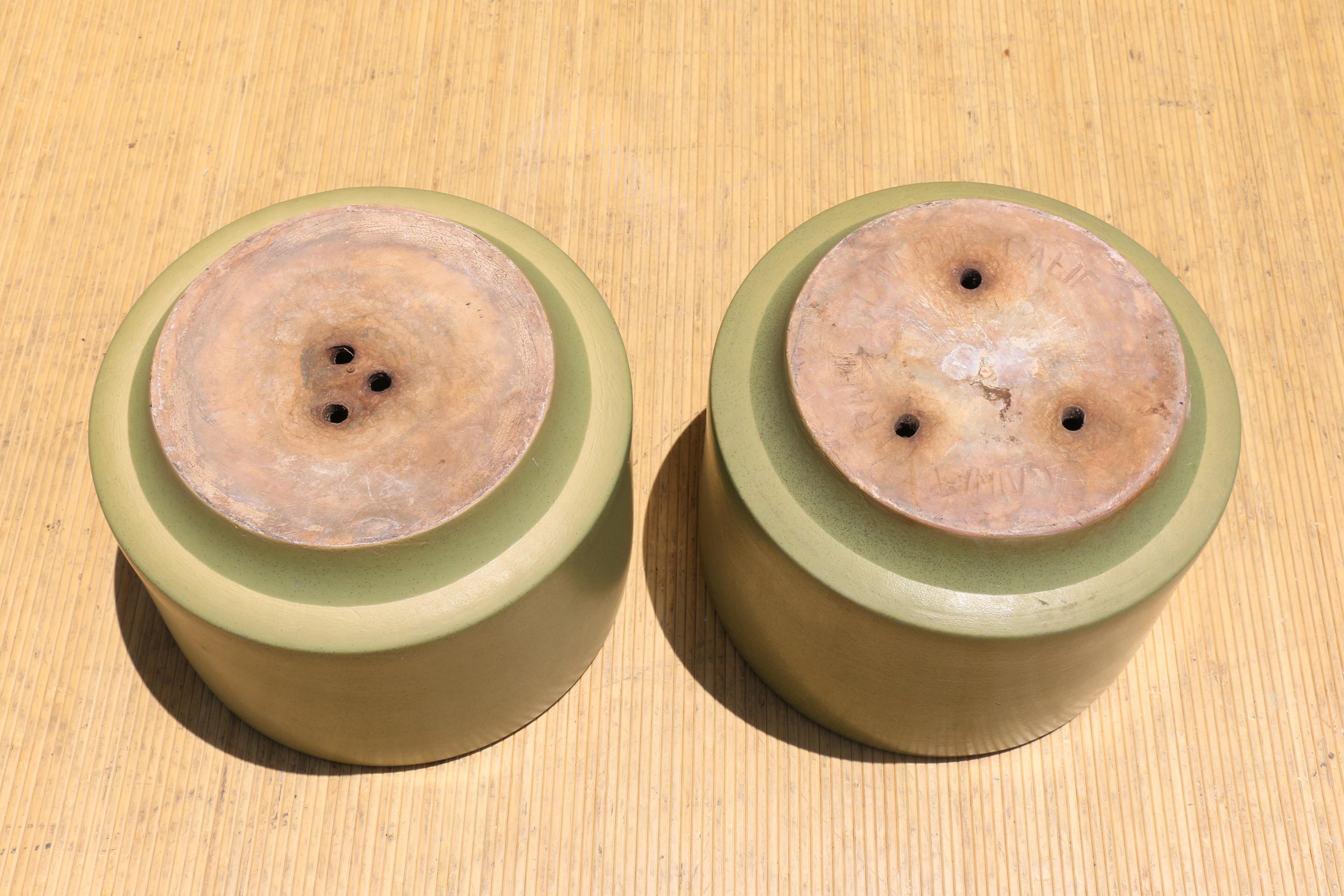 Pairs of 1970s Gainey Art Pottery Modern Planters in Satin Green Glaze 6
