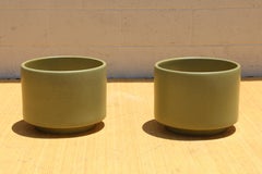 Pairs of 1970s Gainey Art Pottery Modern Planters in Satin Green Glaze