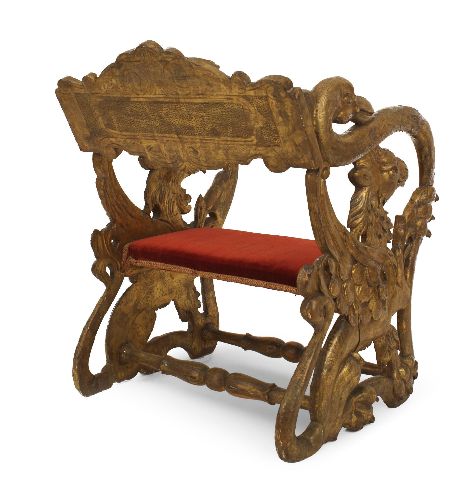 Velours Paire de chaises bouffons italiennes de style Renaissance du XIXe siècle