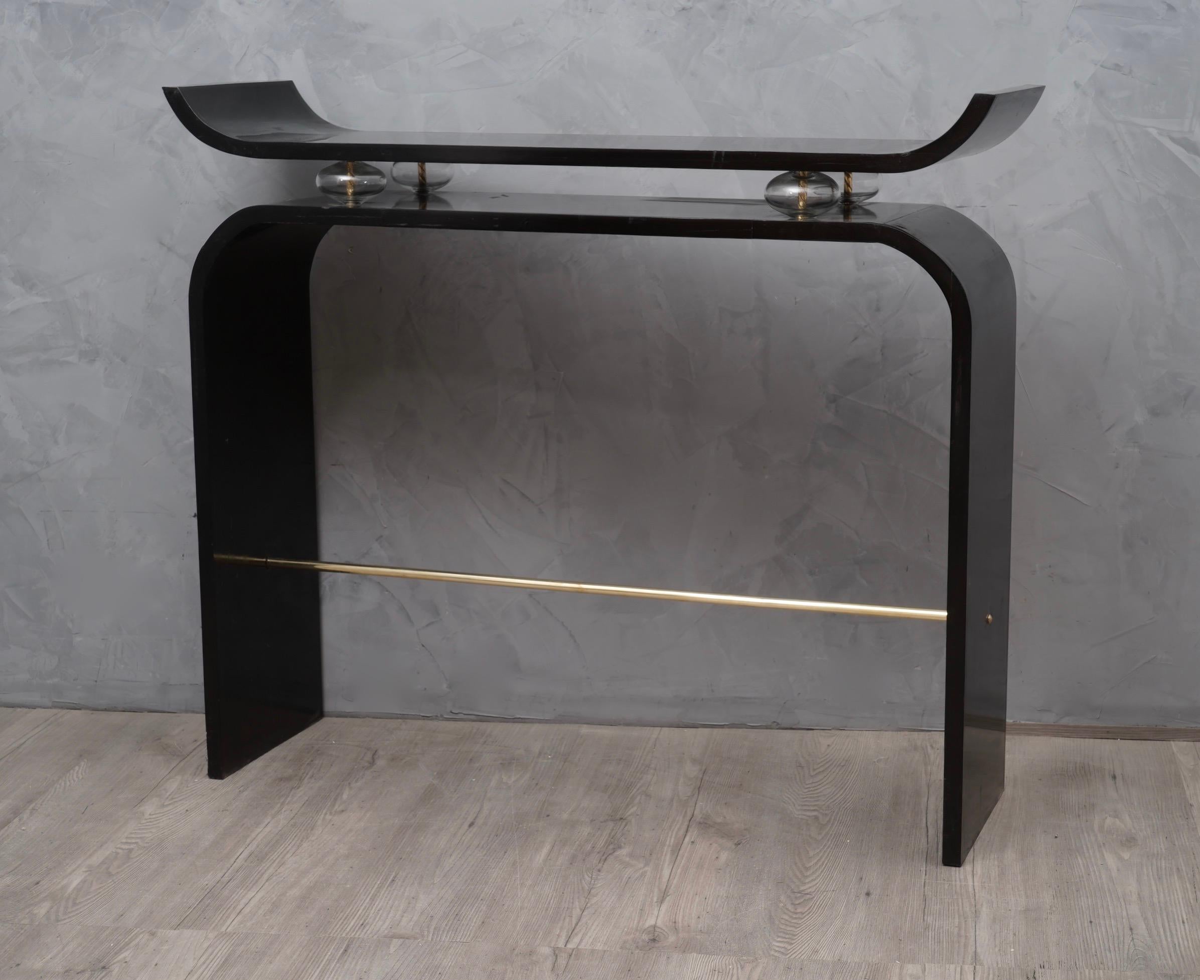 Early 20th Century Art Deco Glass and Brass Console Tables, 1920