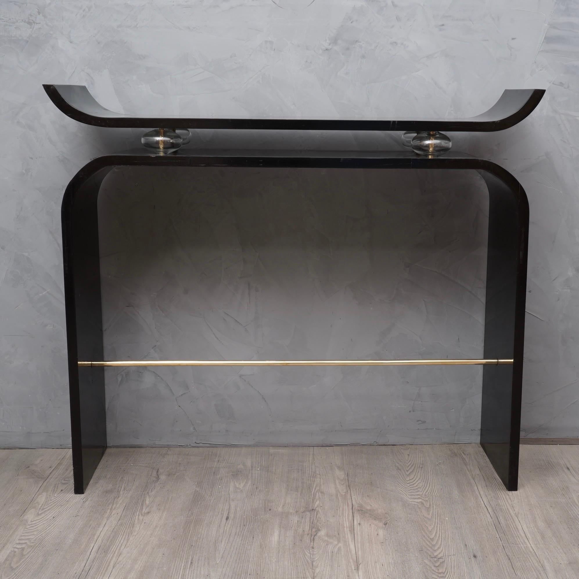 Blown Glass Art Deco Glass and Brass Console Tables, 1920