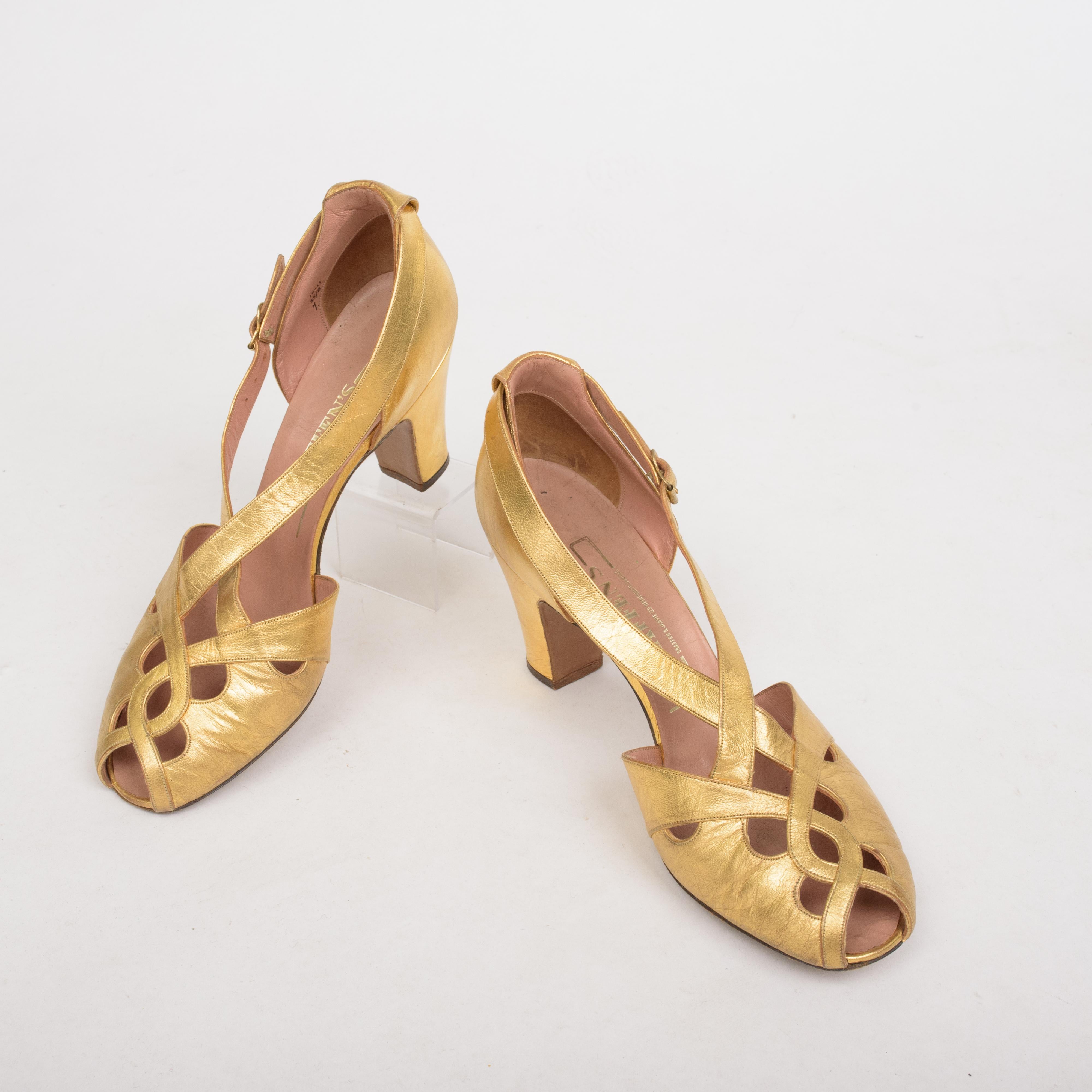 Pairs of ballroom shoes - Salomés in golden leather Circa 1930/1940 5
