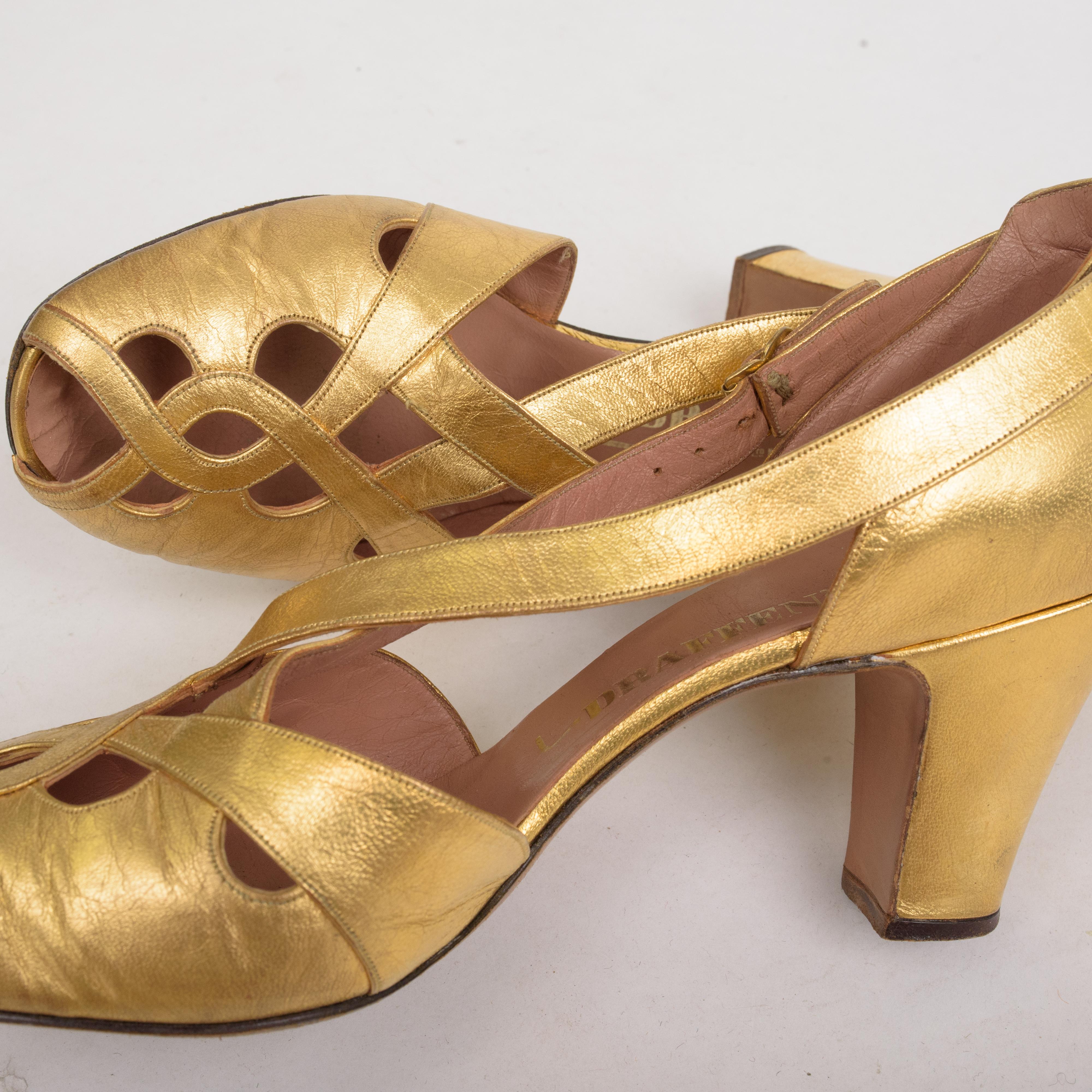 Pairs of ballroom shoes - Salomés in golden leather Circa 1930/1940 2