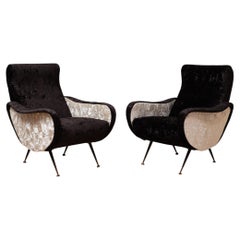 Pairs of Black and White Fabric Italian Armchairs, 1950