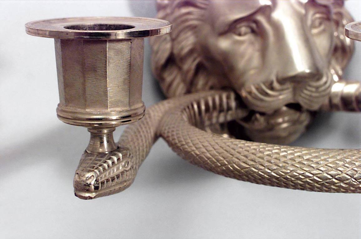 4 English Regency Style Gilt Lion Head and Snake Wall Sconces In Good Condition For Sale In New York, NY
