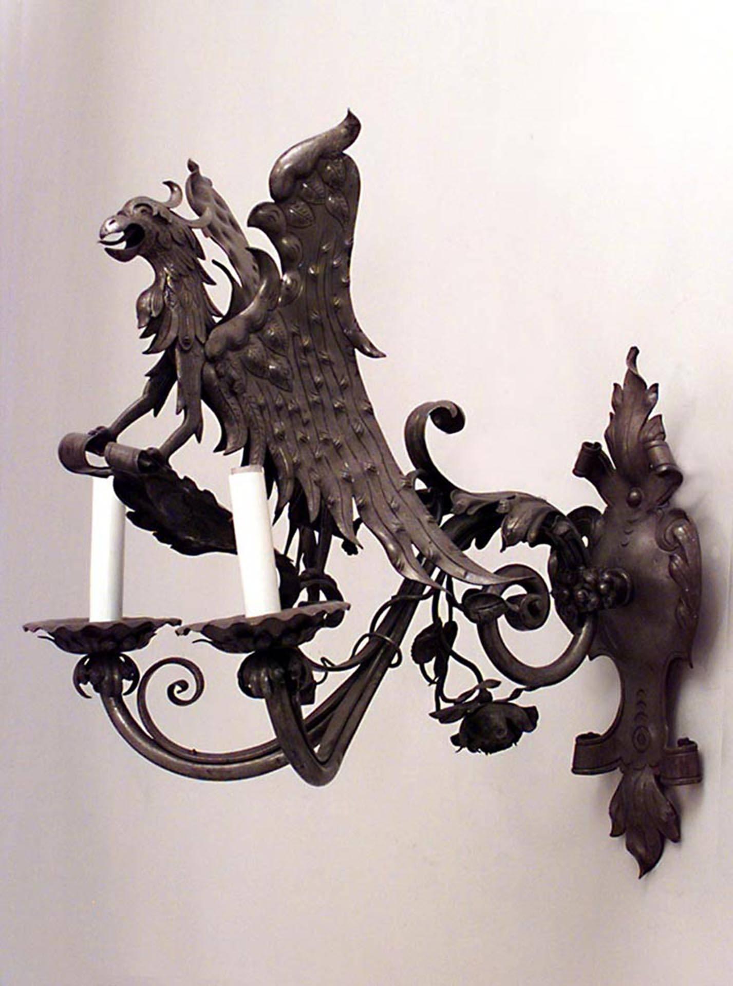 4 English Renaissance Revival Steel Coat of Arms Wall Sconces In Good Condition For Sale In New York, NY
