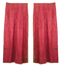 Pairs of English Victorian Style Rose Damask Knotted Cord Drapes