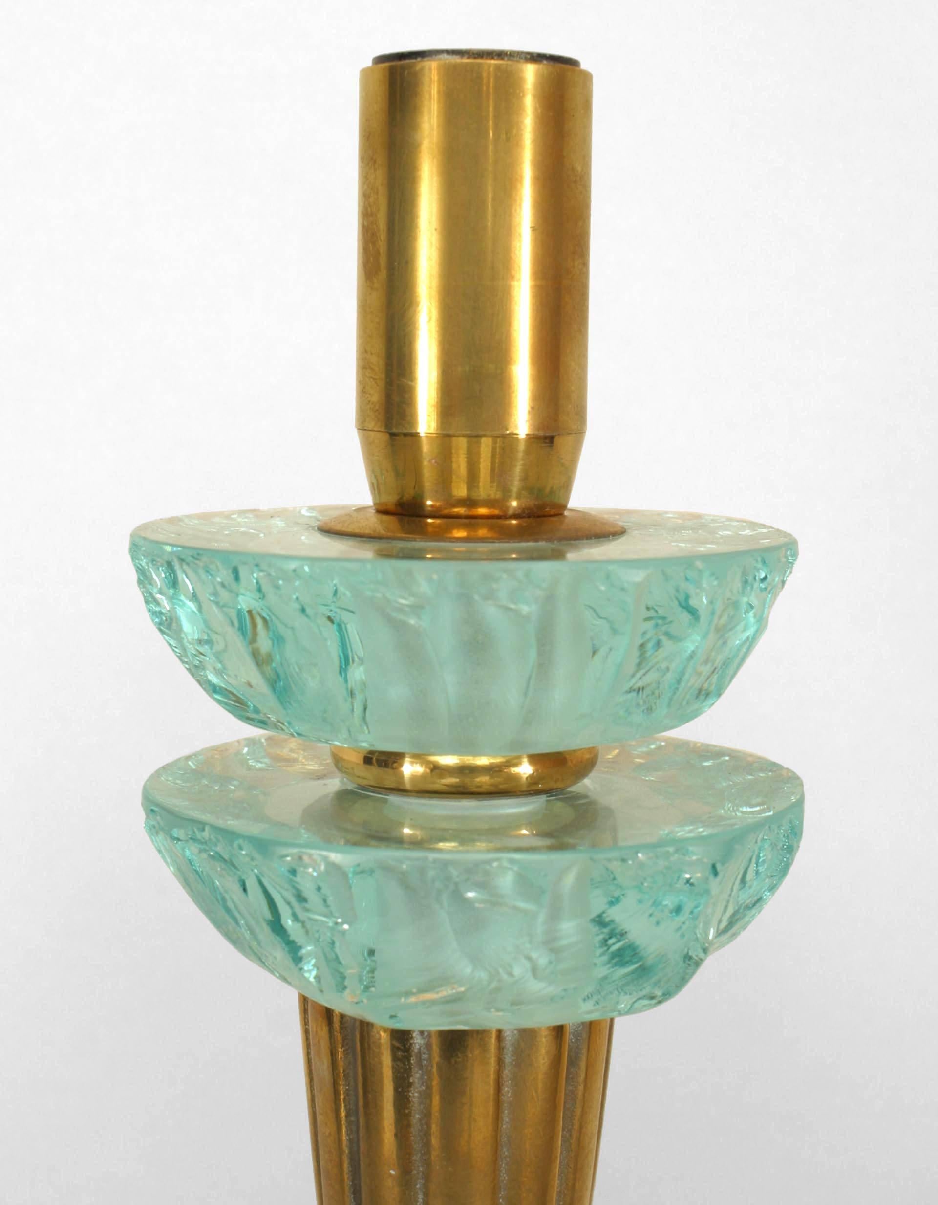 Pair of French Art Deco Brass and Turquoise Wall Sconces In Good Condition In New York, NY