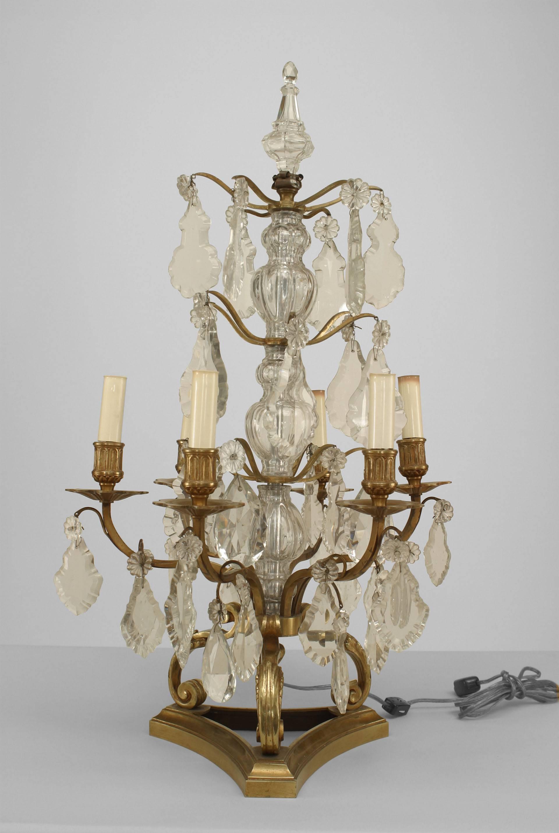 Pairs of French Louis XV Bronze Dore and Crystal Candelabras In Good Condition For Sale In New York, NY