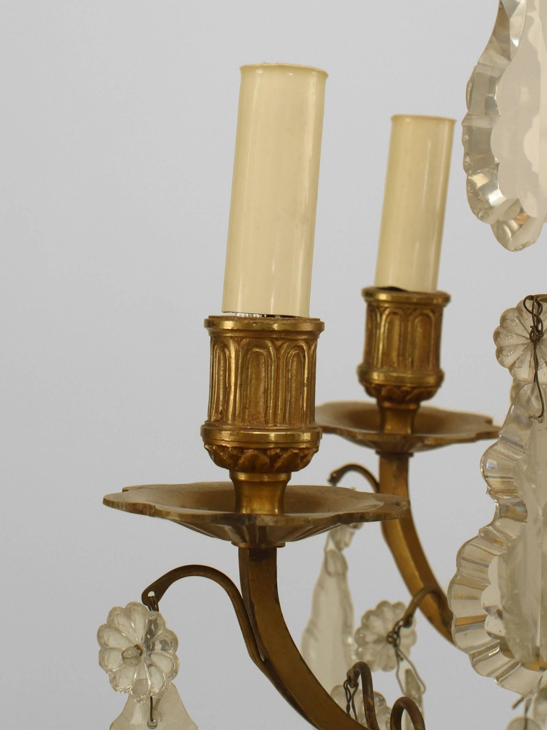 20th Century Pairs of French Louis XV Bronze Dore and Crystal Candelabras For Sale