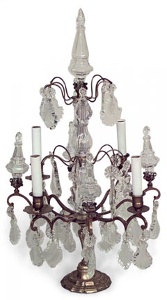 Pairs of French Louis XV Style Bronze and Crystal Candelabras