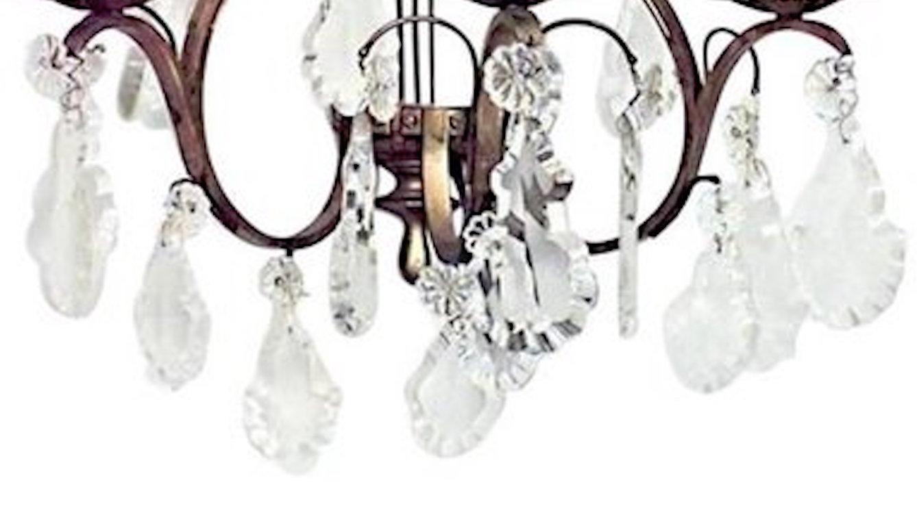 20th Century 8 French Louis XV Style Bronze and Crystal Lyre Sconces