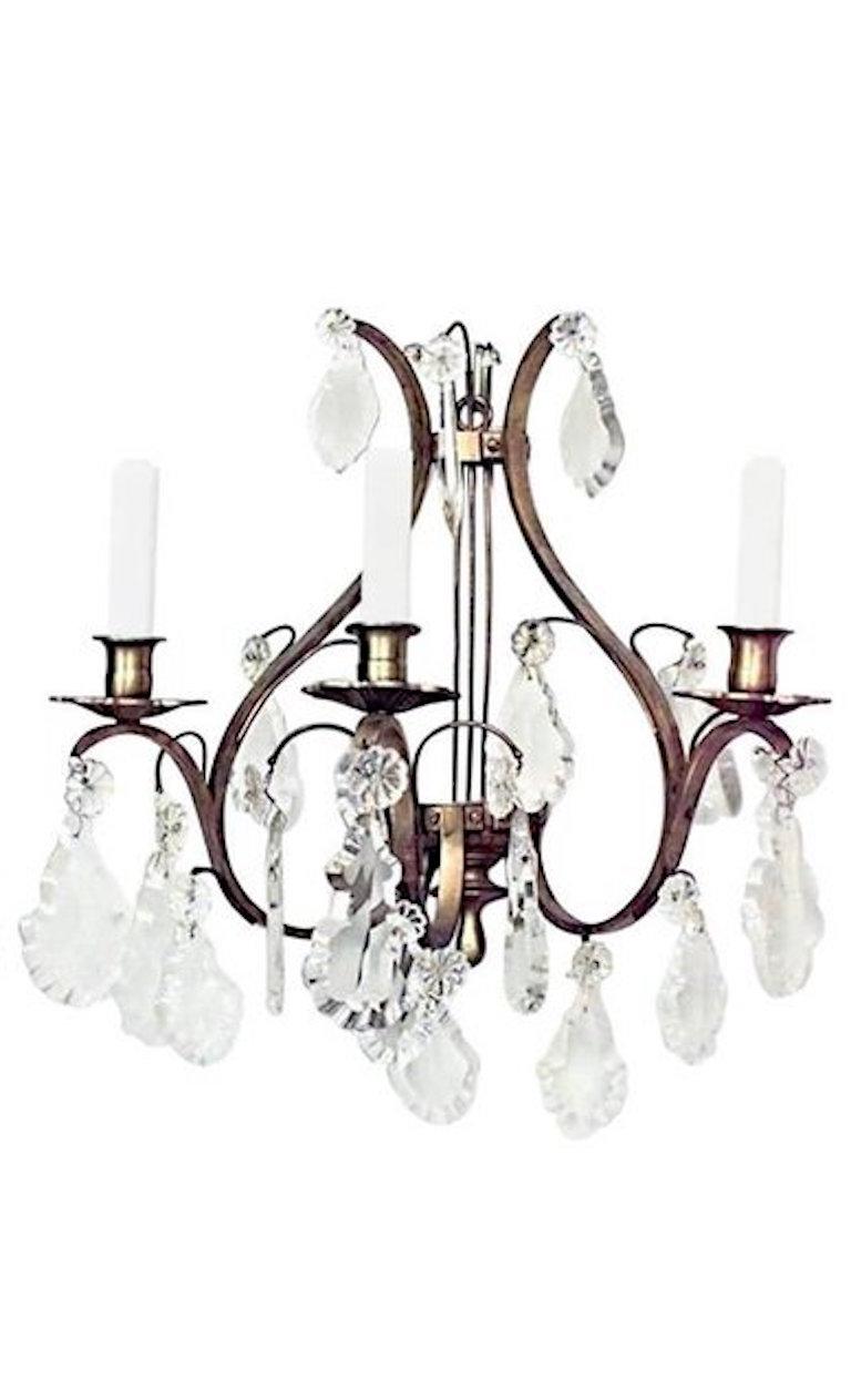 8 French Louis XV Style Bronze and Crystal Lyre Sconces In Good Condition In New York, NY