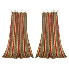 Antique Pairs of French Victorian Damask Striped Drapes
