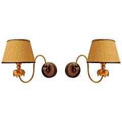 Pairs of Italian 1940s Gilt Metal Swing Arm Wall Sconces
