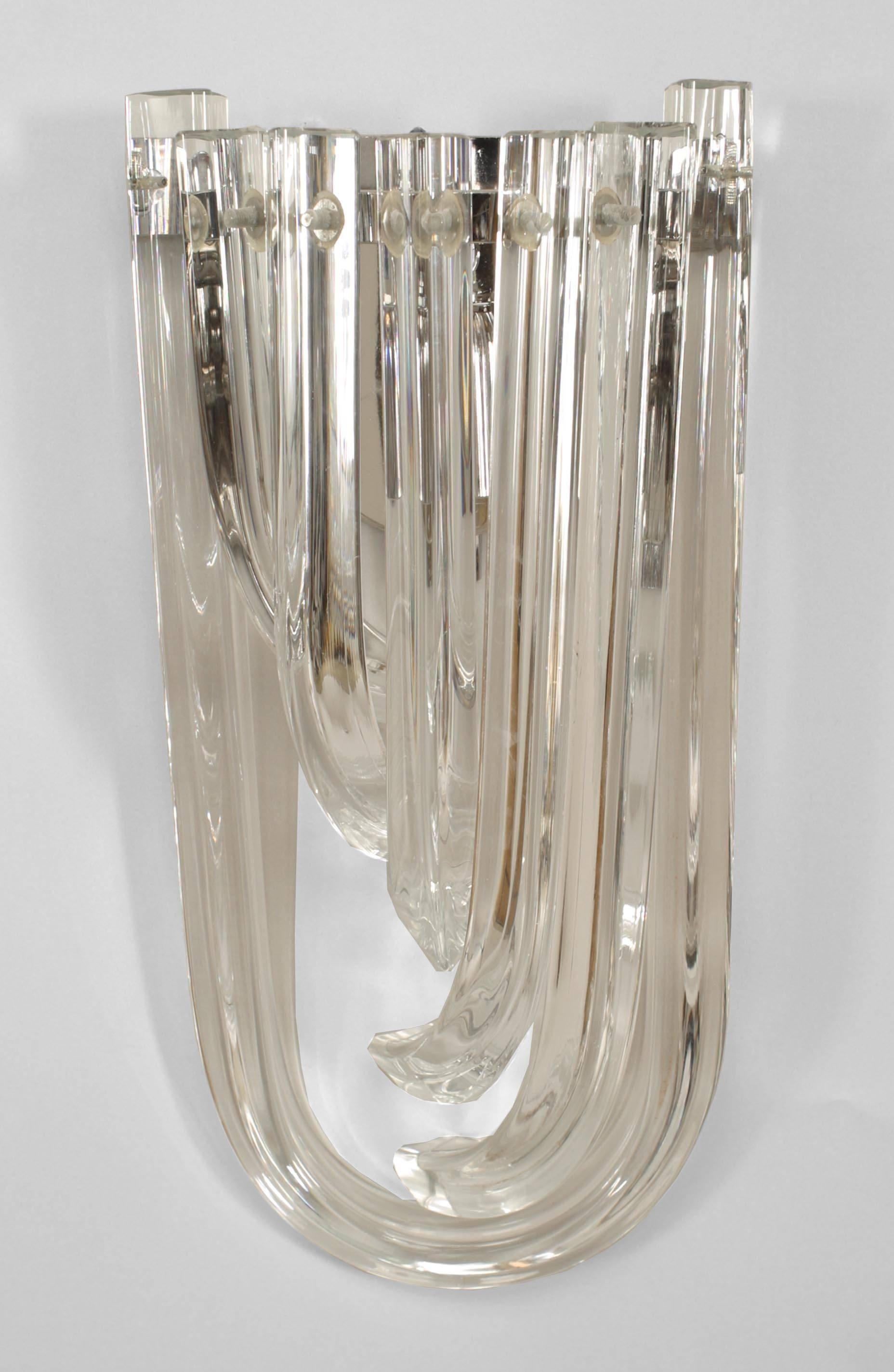 8 Italian Contemporary design clear glass wall sconces with 5 triangular form tiered 