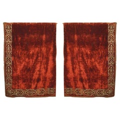 Pairs of Italian Renaissance Style Scarlet Velvet Embroidered Drapes