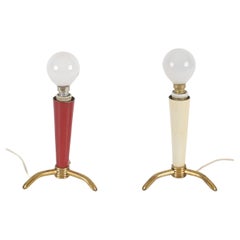 Retro Pairs of Italian Table Lamps in Brass, Red and Ivory Metal, Stilnovo, 1950s