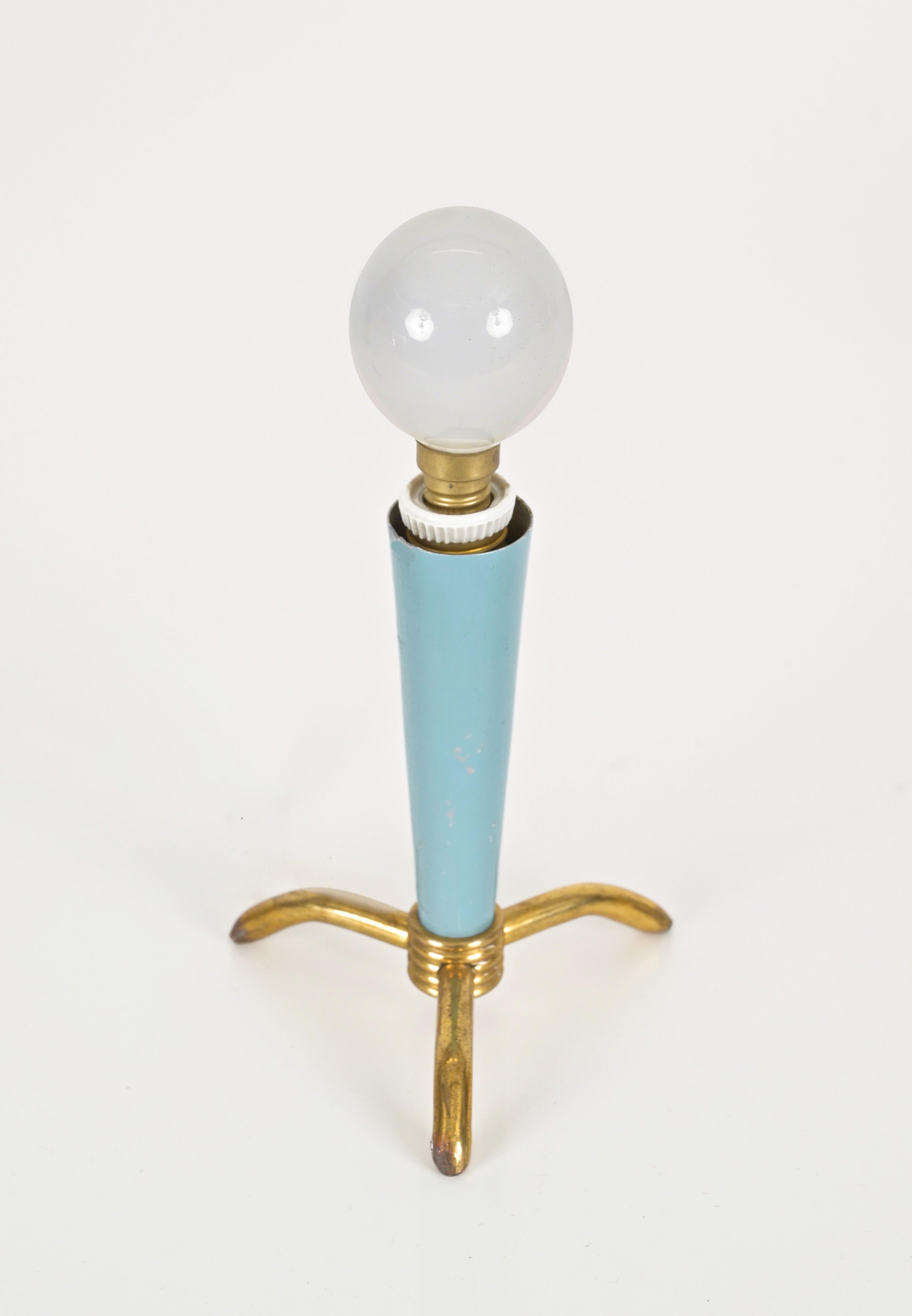 20th Century Pairs of Italian Table Lamps in Brass, Yellow and Tiffany Metal, Stilnovo, 1950s For Sale