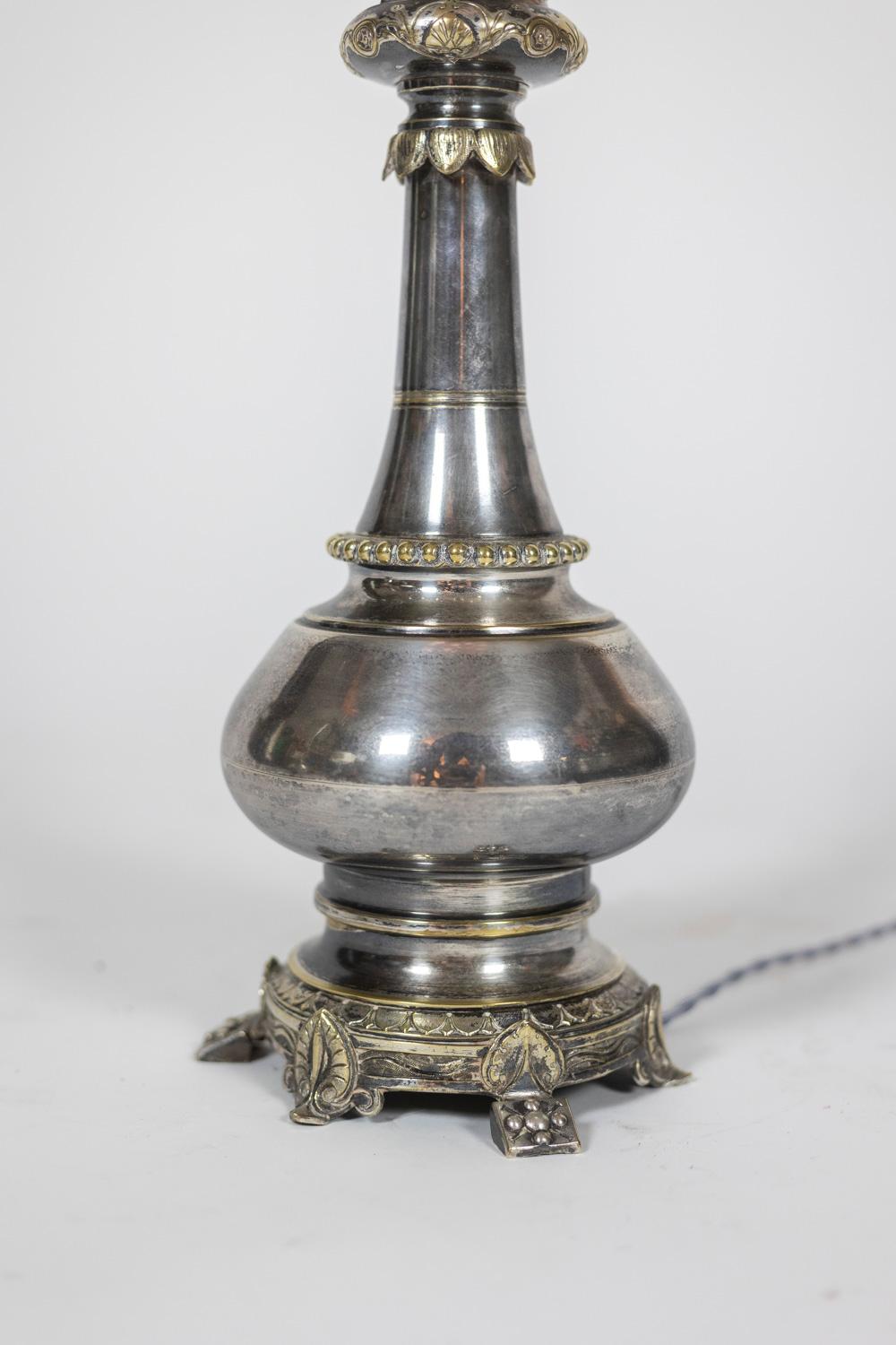 Metal Pairs of lamps in metal and silvered bronze. Circa 1880. For Sale