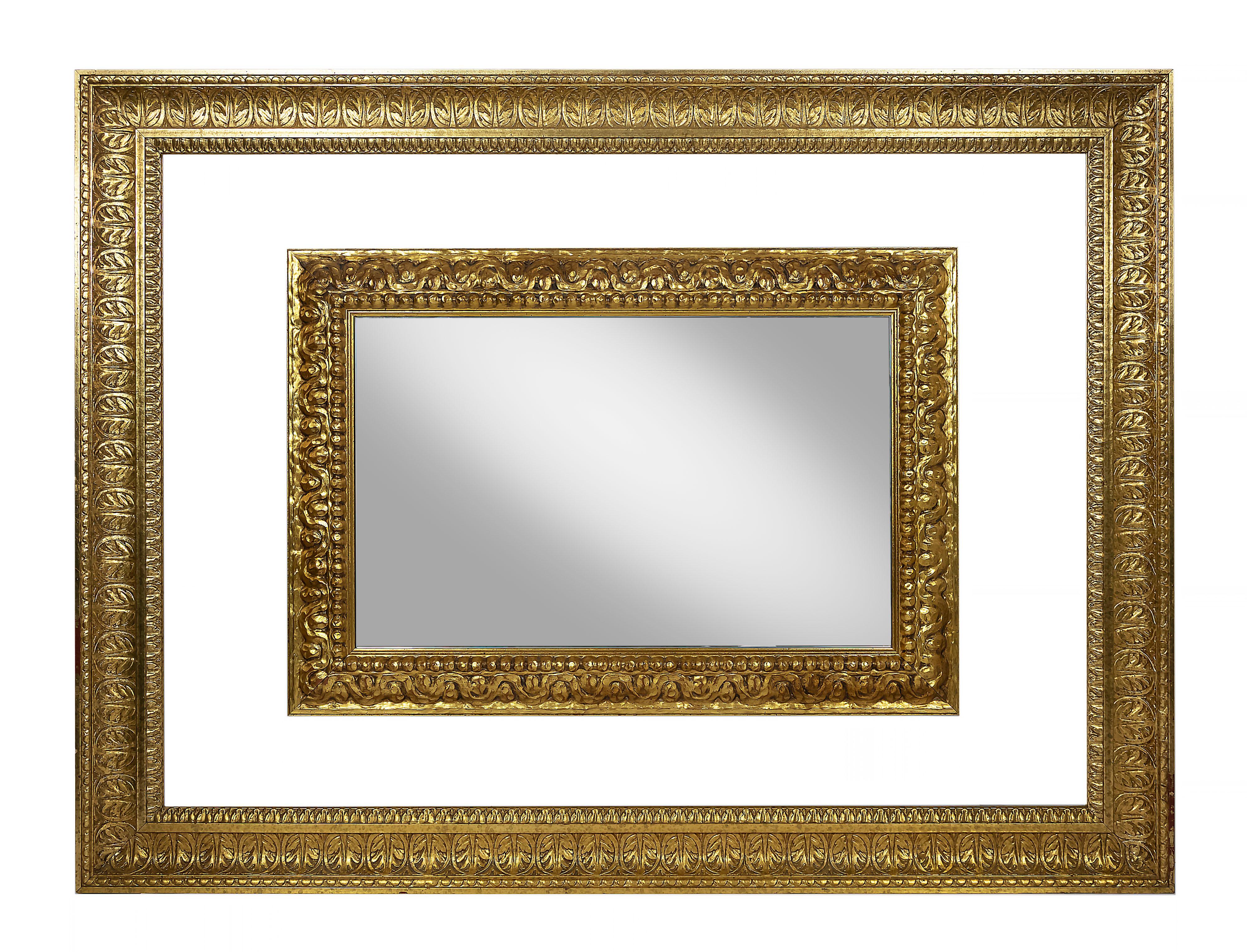 Pair of Large Italian Hand-Carved Gilt Wood Wall Mirrors For Sale 1