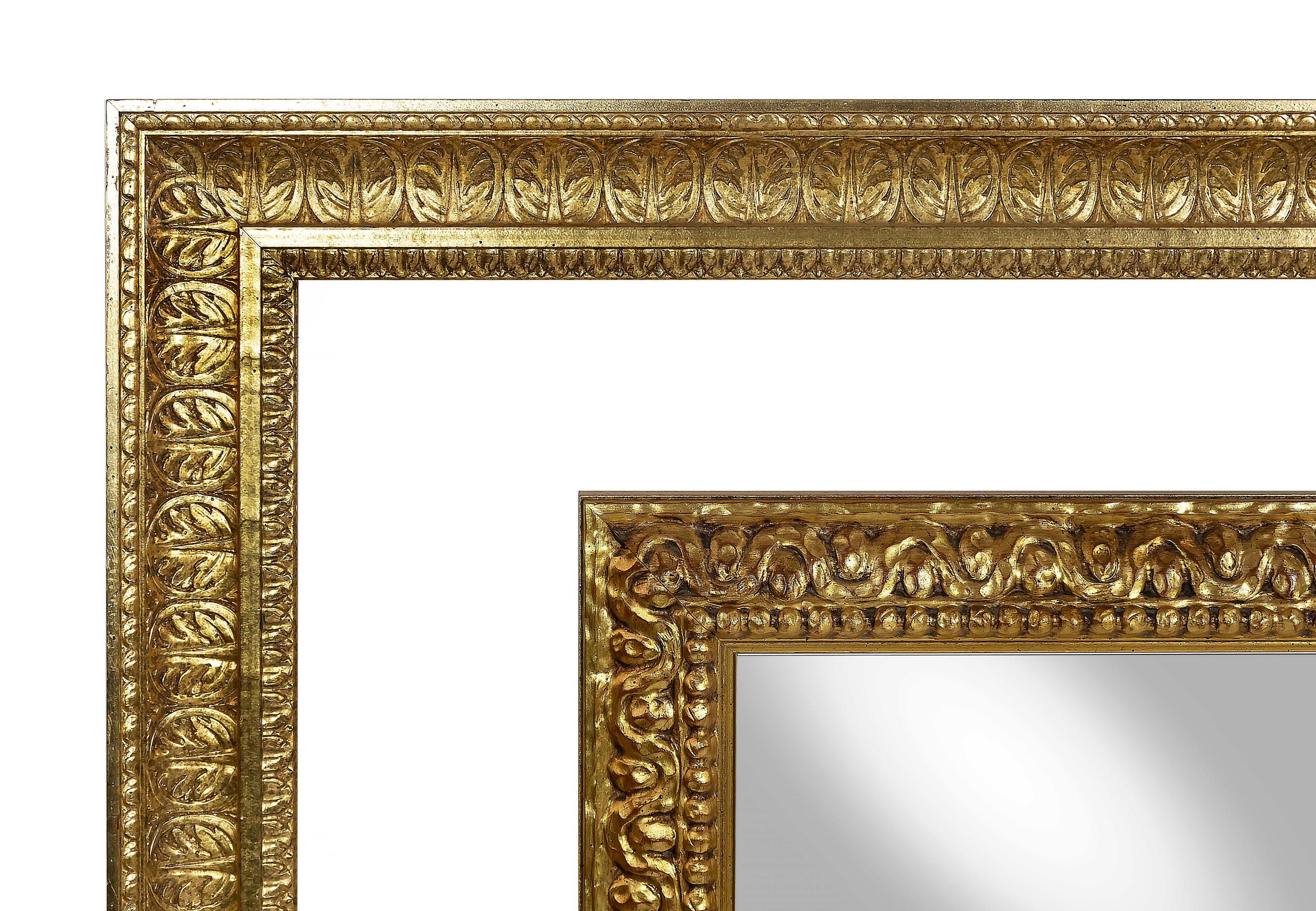 Pair of Large Italian Hand-Carved Gilt Wood Wall Mirrors For Sale 2