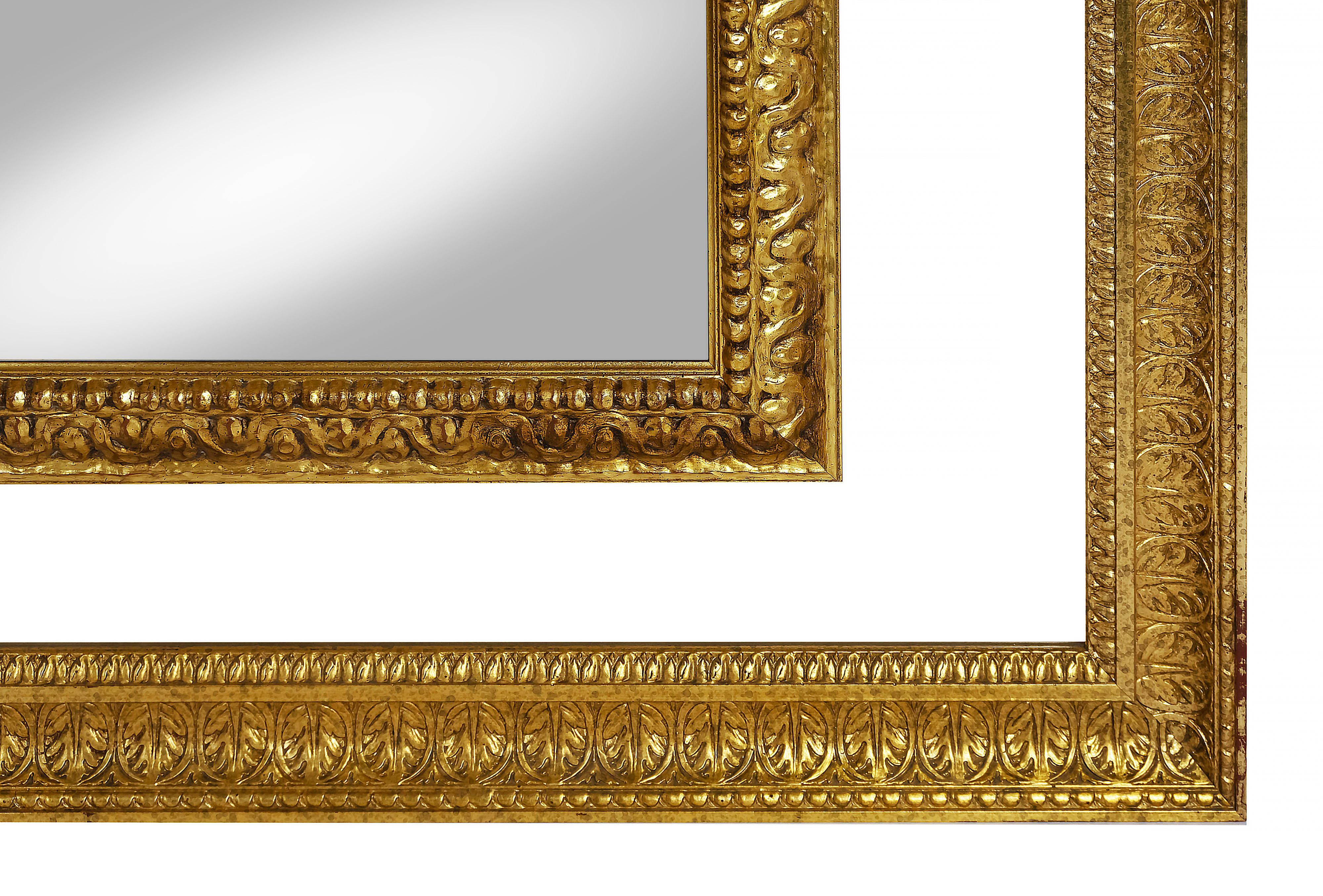 Pair of Large Italian Hand-Carved Gilt Wood Wall Mirrors For Sale 3