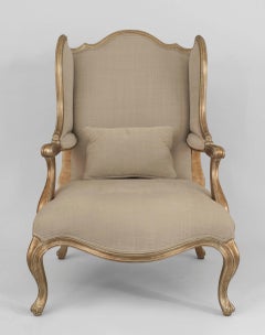 Pair of Louis XV Style Gilt Wing Bergére Chairs