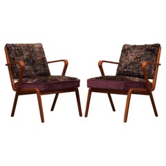 Pairs of Midcentury Violet Velvet Italian Armchairs, 1950
