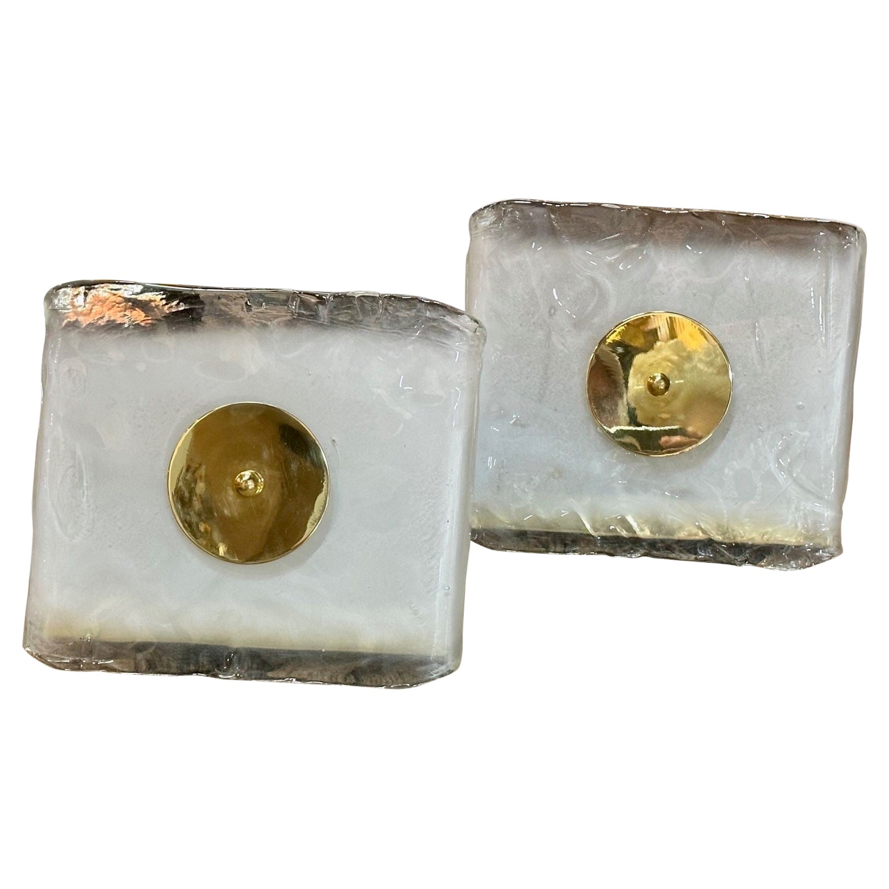 Pairs of Modern Murano Glass and Brass Sconces by Seguso