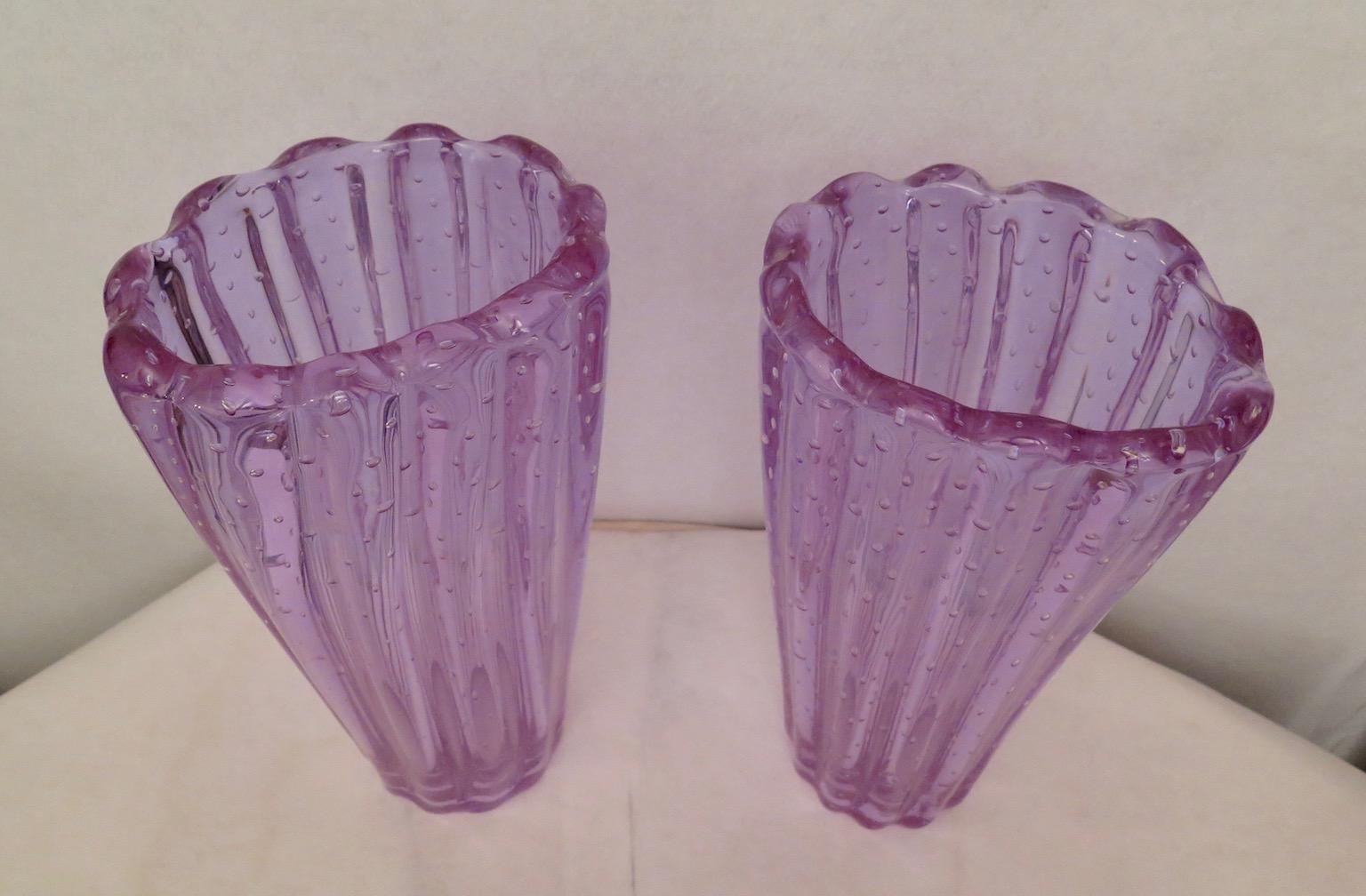 Pairs of Murano Midcentury Violet Art Glass Italian Vases, 1950 In Good Condition In Rome, IT