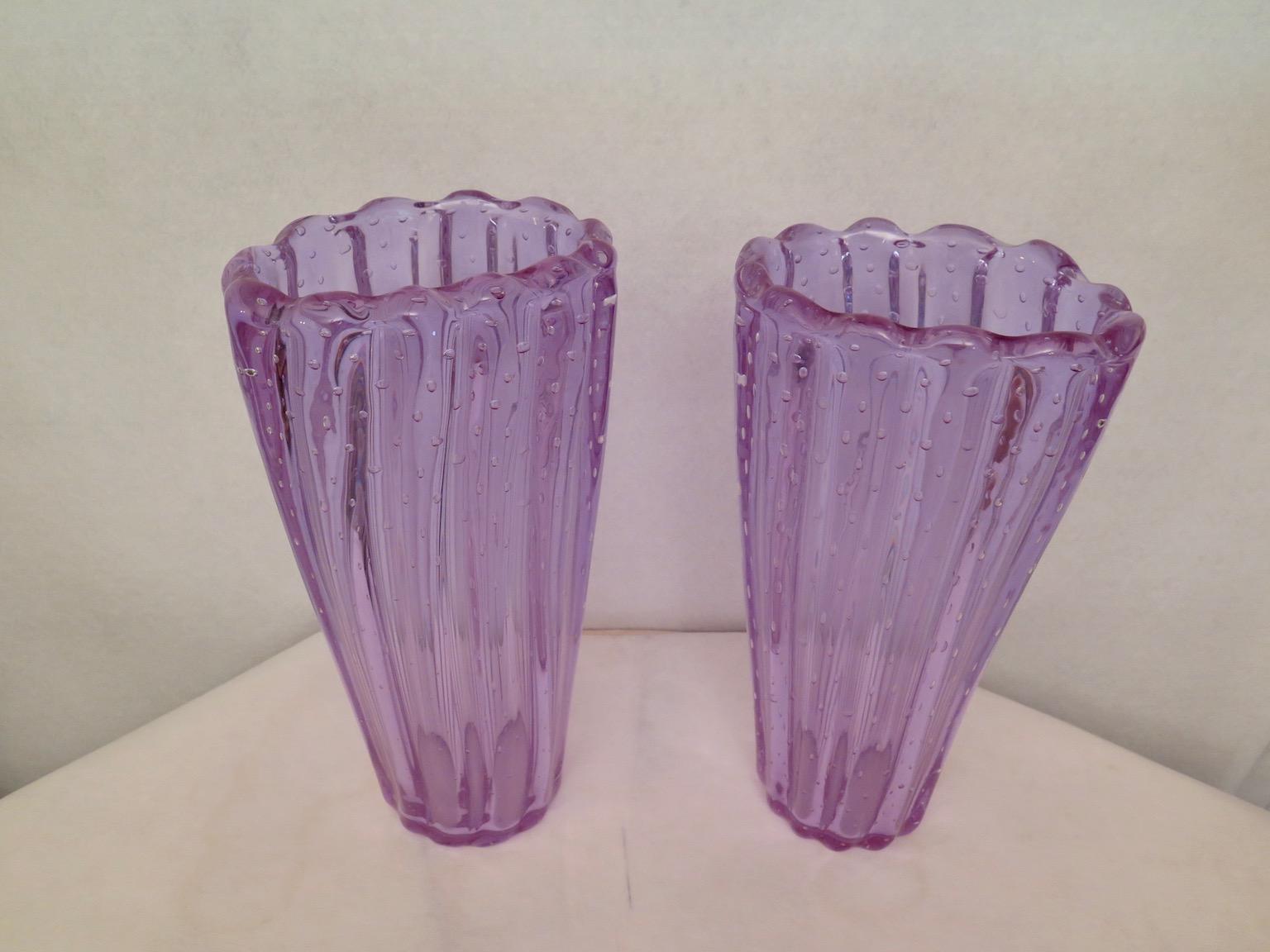 Mid-20th Century Pairs of Murano Midcentury Violet Art Glass Italian Vases, 1950