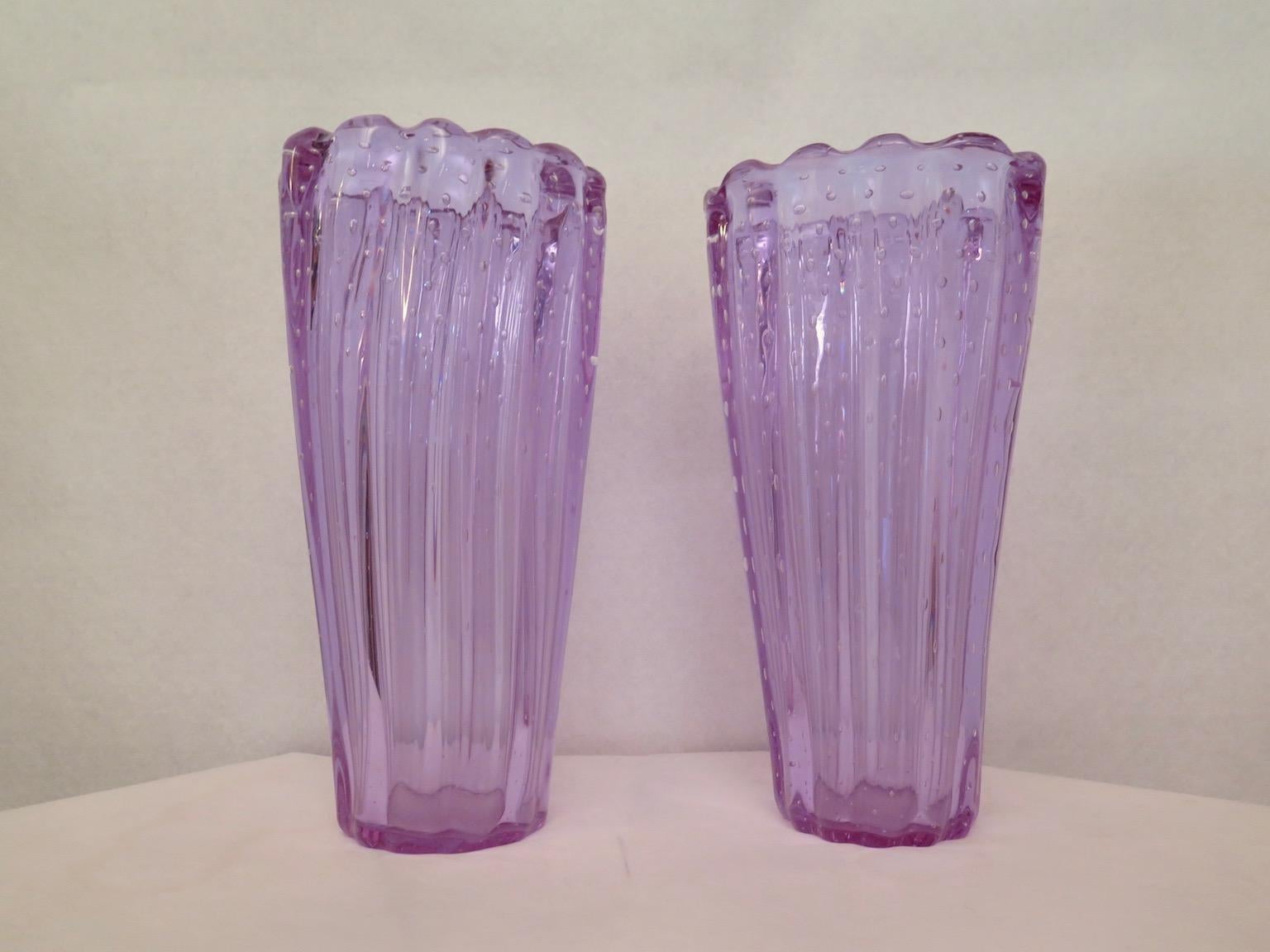 Pairs of Murano Midcentury Violet Art Glass Italian Vases, 1950 1