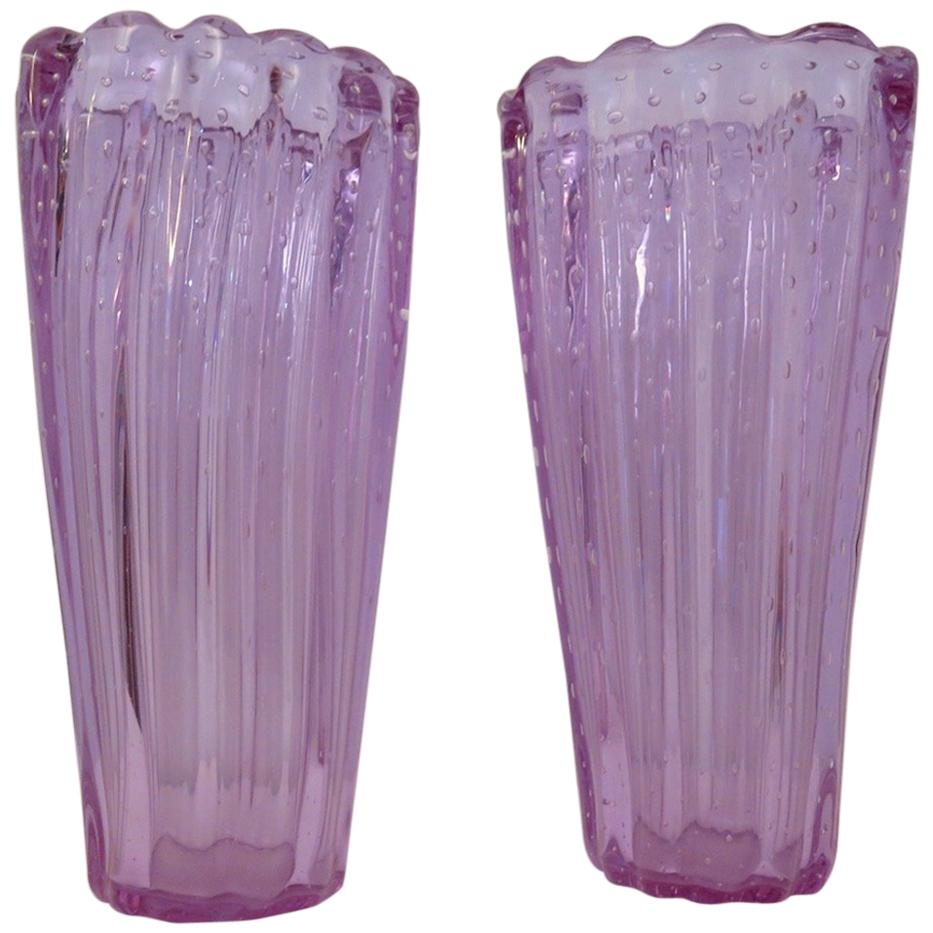 Pairs of Murano Midcentury Violet Art Glass Italian Vases, 1950 3
