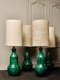 Pairs of Oversized Green Glazed Terracotta Jar Lamps