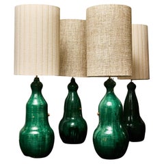 Pairs of Oversized Green Glazed Terracotta Jar Lamps Pairs of Oversized Green Glazed Terracotta Jar Lamps