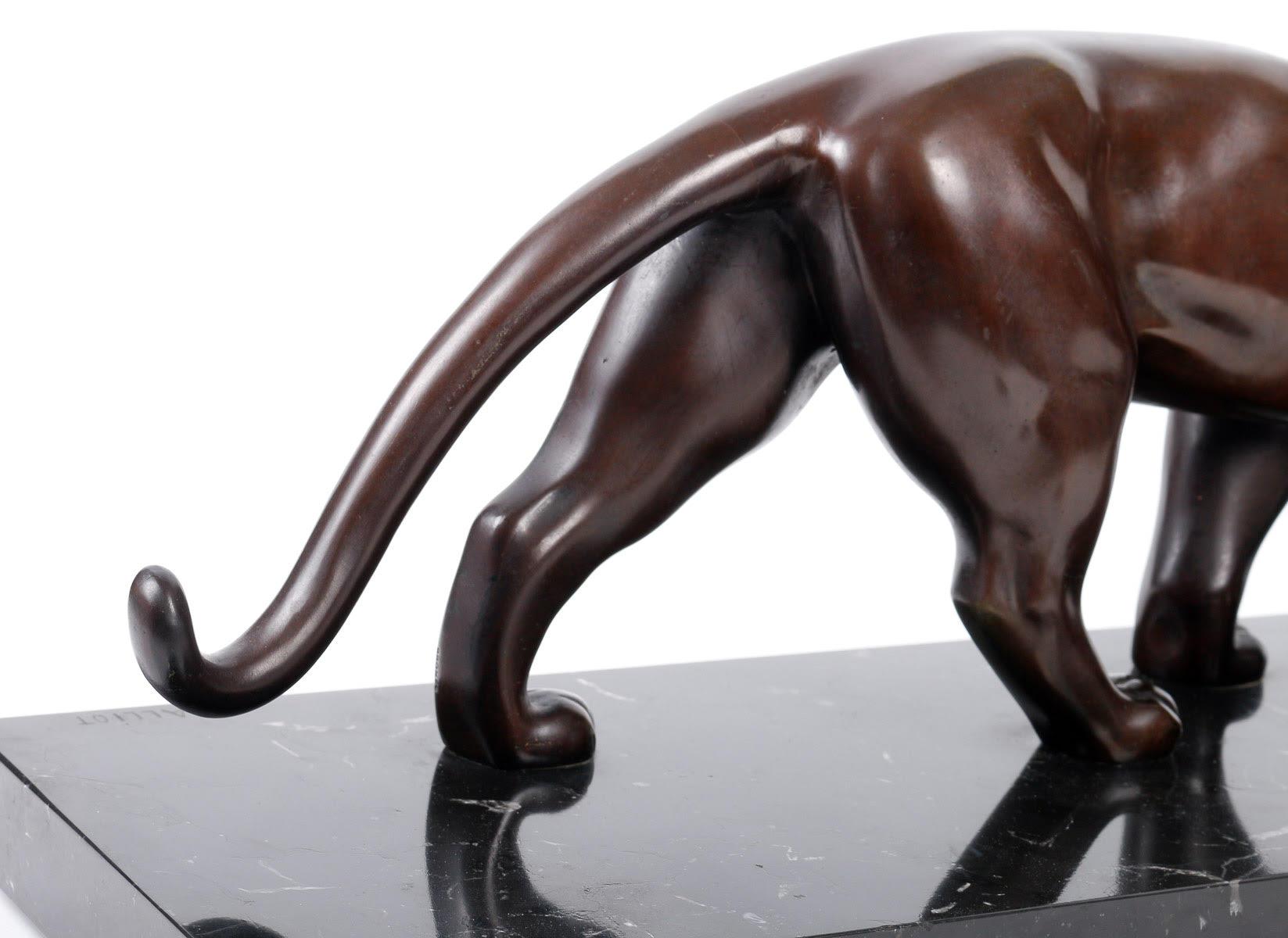 French Pairs of Panthers in Patinated Bronze by Lucien Alliot.