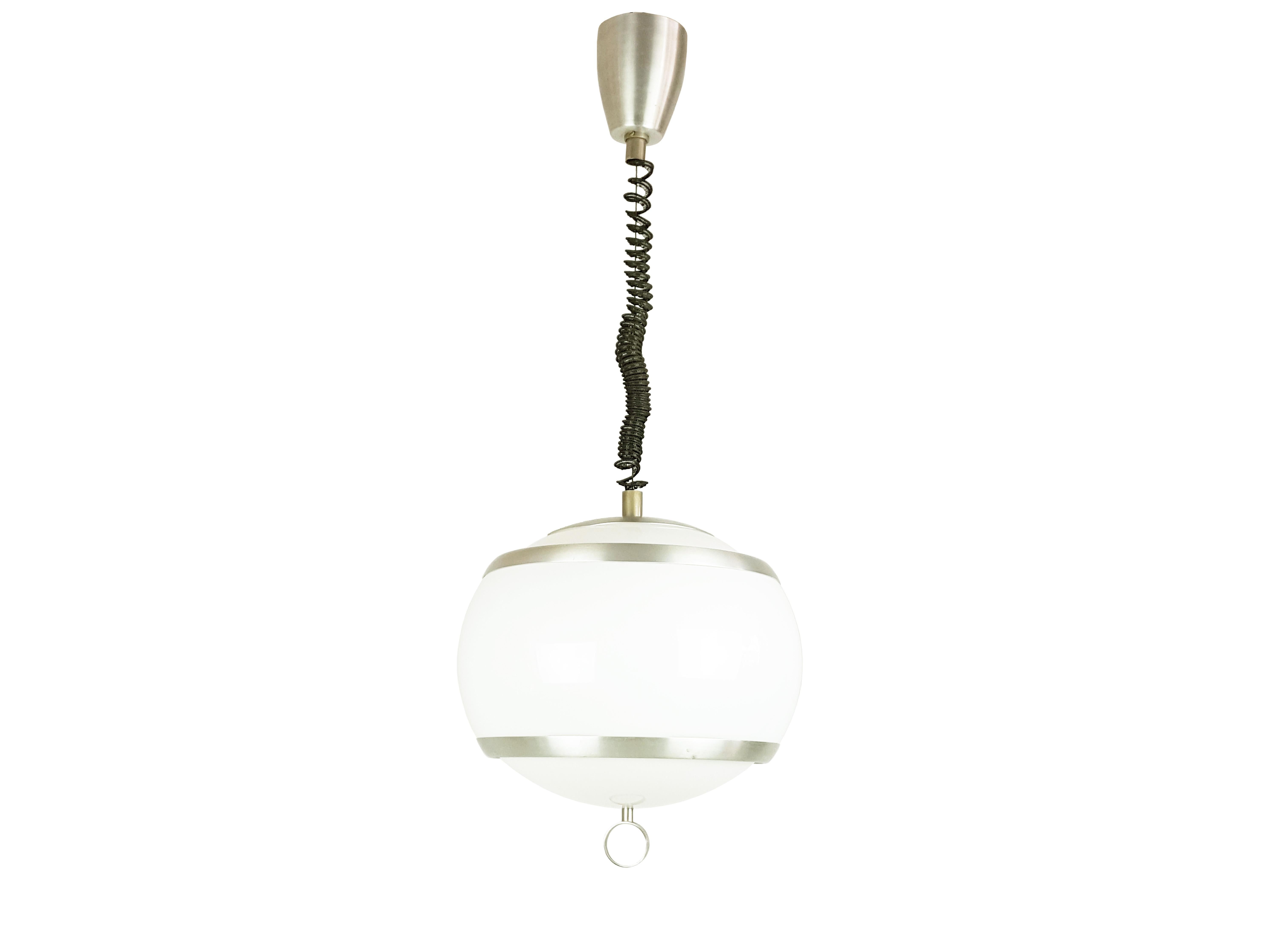 Italian Pairs of Up and Down Pendant Lamps in White Perspex and Satin Aluminum by Stilux For Sale