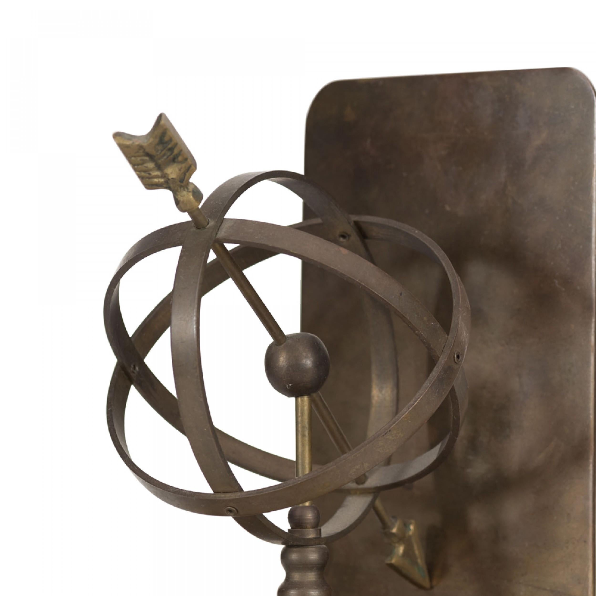 Neoclassical Pairs of Vintage Brass Armillary Sphere Bookends For Sale