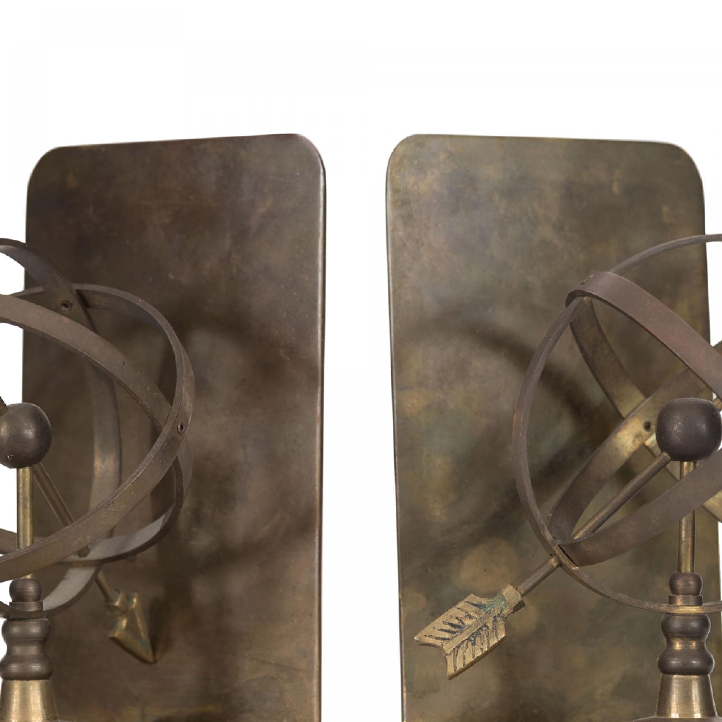 Unknown Pairs of Vintage Brass Armillary Sphere Bookends For Sale