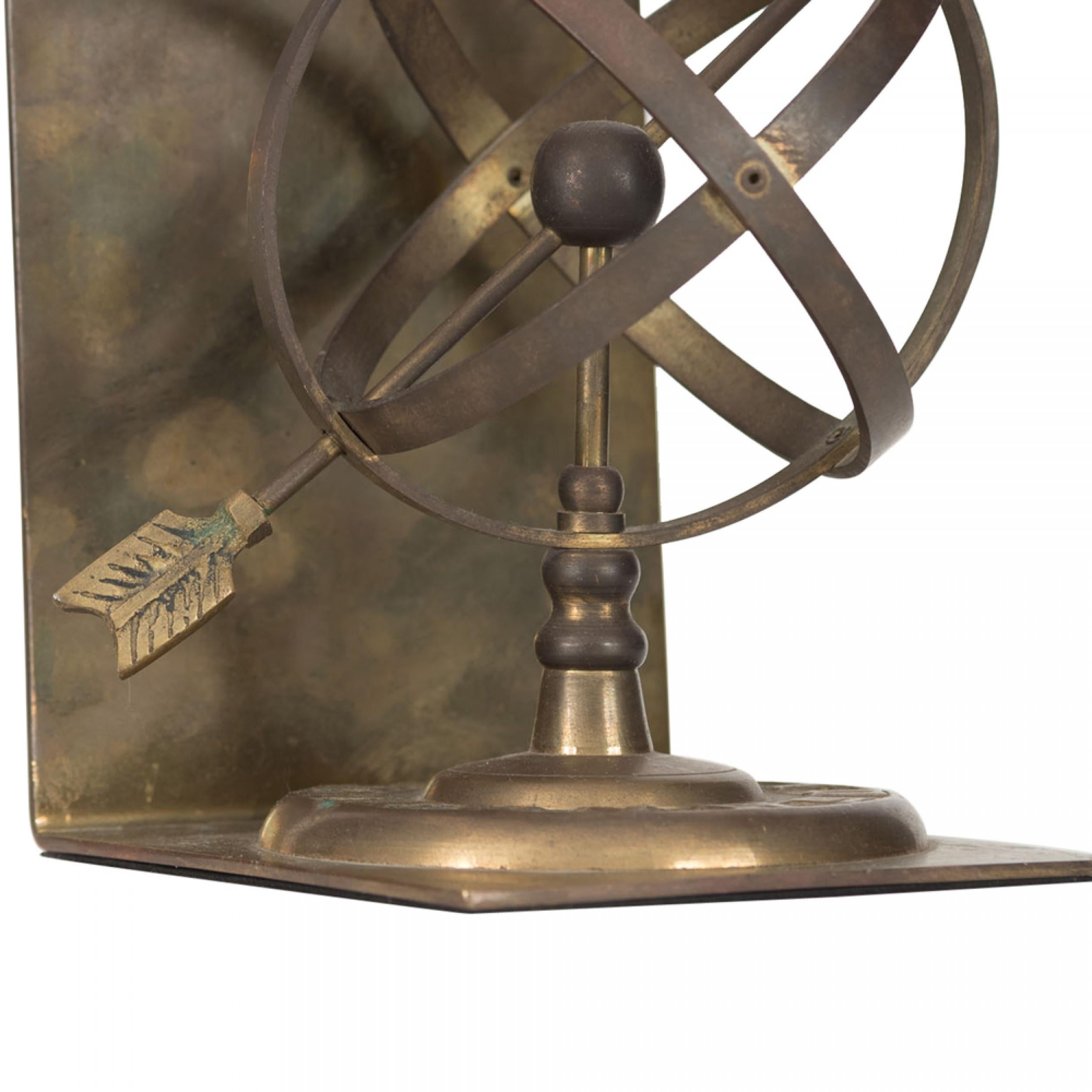 Hand-Crafted Pairs of Vintage Brass Armillary Sphere Bookends For Sale