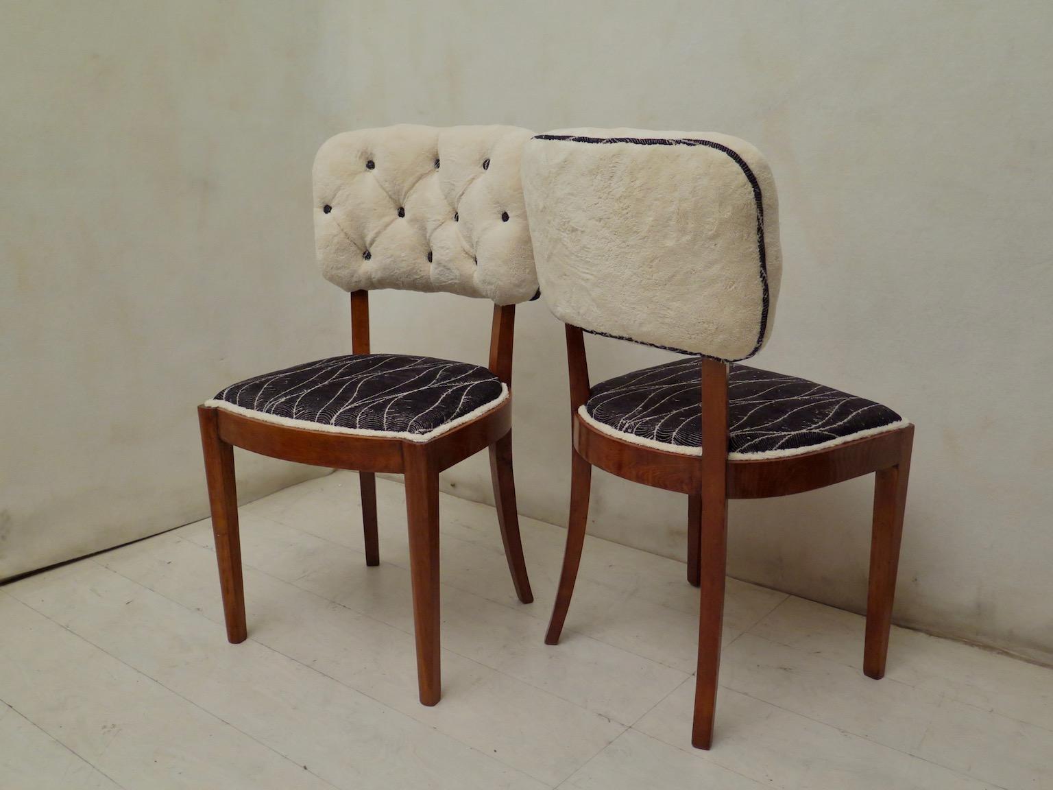 Pairs of Walnut and White Velvet Italian Midcentury Chairs 6