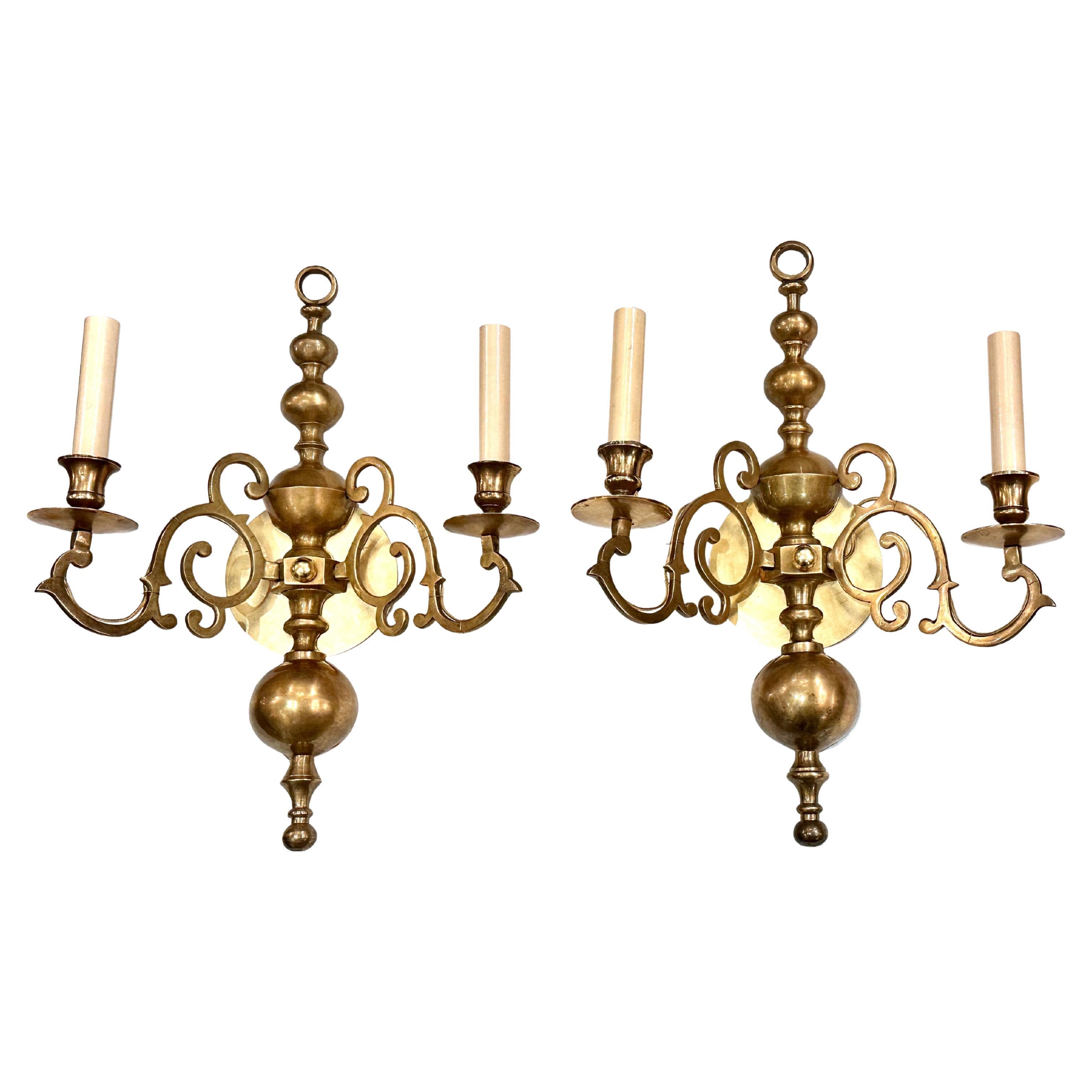 Pairt of Bronze Dutch Sconces For Sale