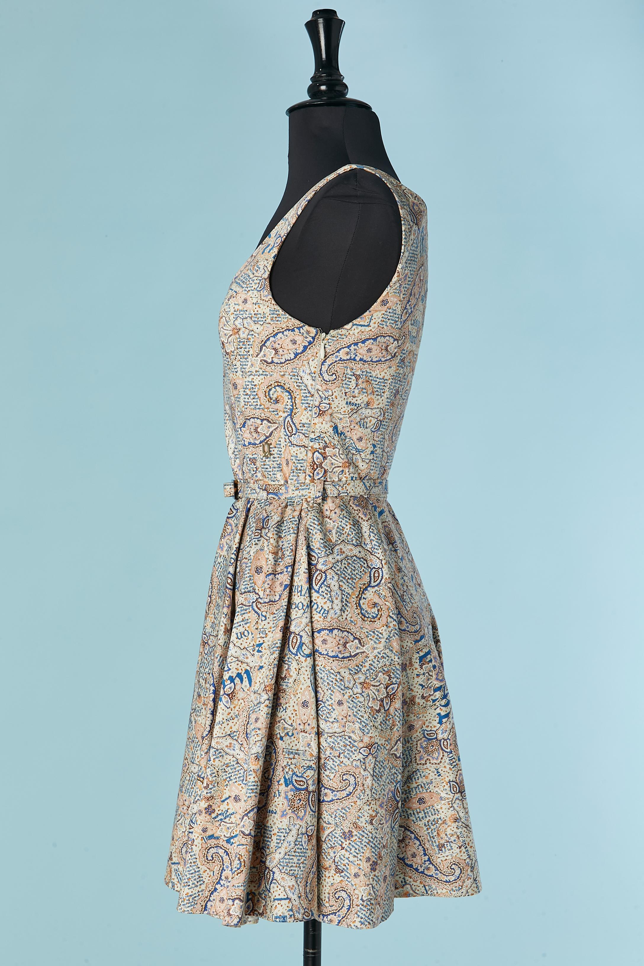 Vestido de algodón sin mangas estampado Paisley y Periódico GALLIANO en Excelente estado para la venta en Saint-Ouen-Sur-Seine, FR