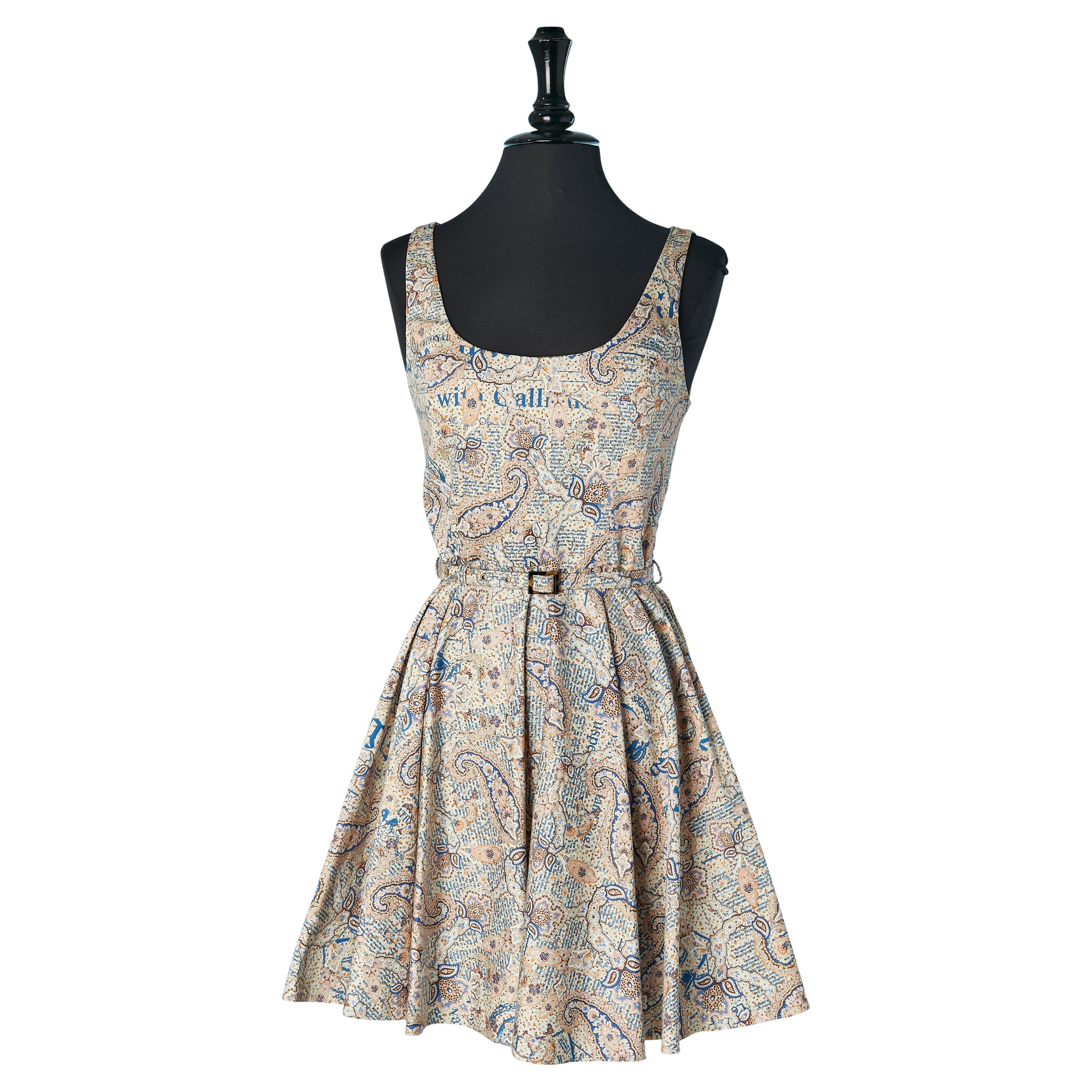 Vestido de algodón sin mangas estampado Paisley y Periódico GALLIANO en venta