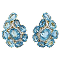 Paisley Aquamarine and Diamond 18K Yellow Gold Earrings