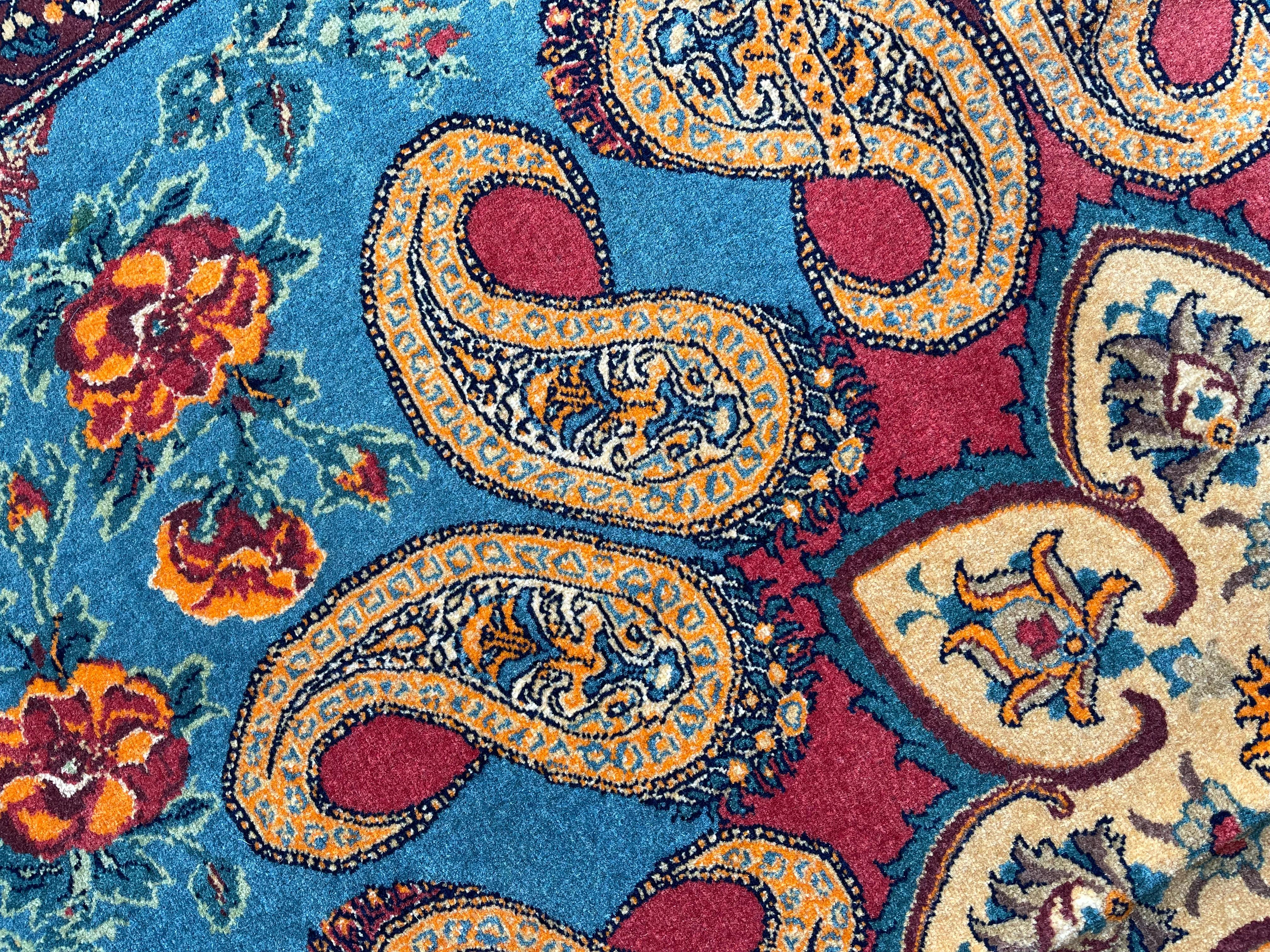 Exclusive Livingroom Rug, Paisley Blue Rug, Silk & Wool Handmade Carpet  For Sale 4