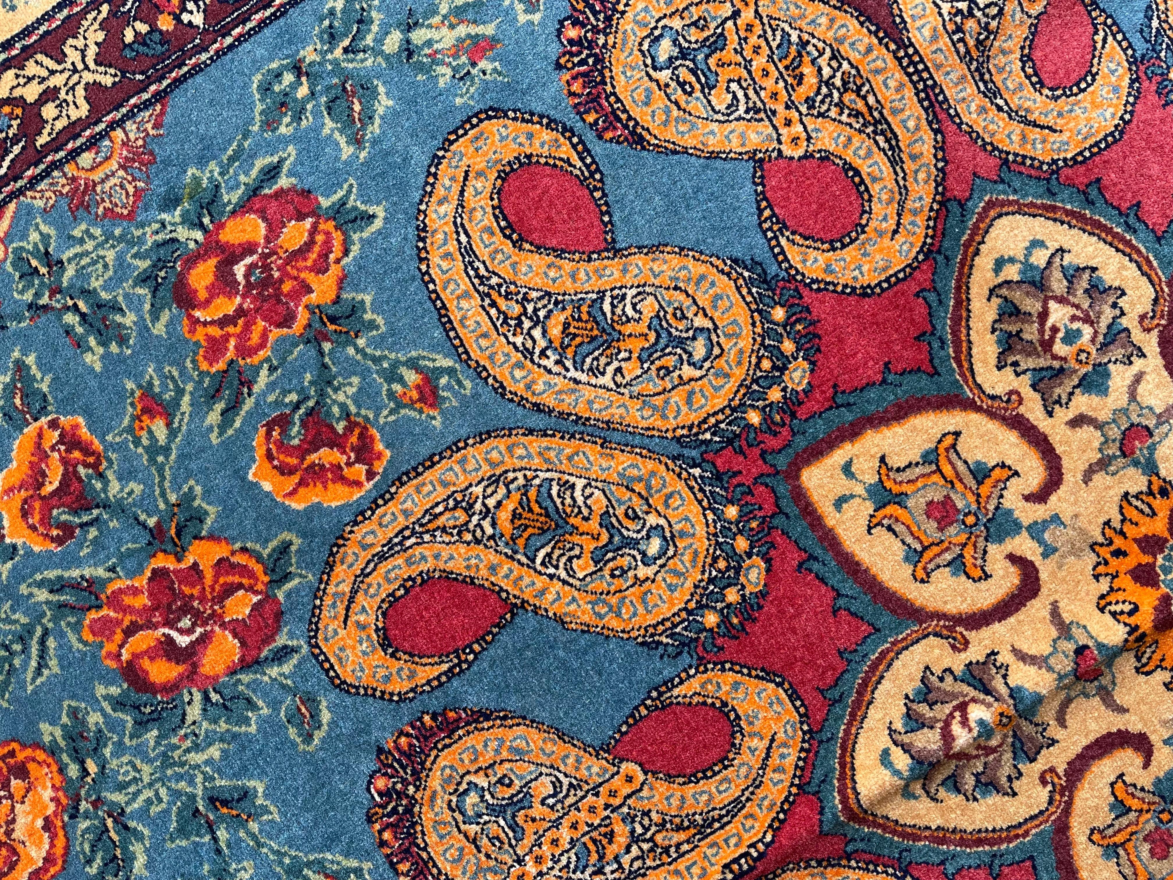 Exclusive Livingroom Rug, Paisley Blue Rug, Silk & Wool Handmade Carpet  For Sale 5